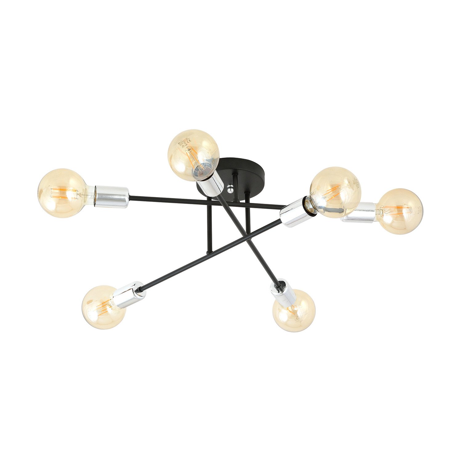 Plafoniera Industriale 6 Luci Tidide In Acciao Nero E Cromo Bracci Dritti 1174/6B