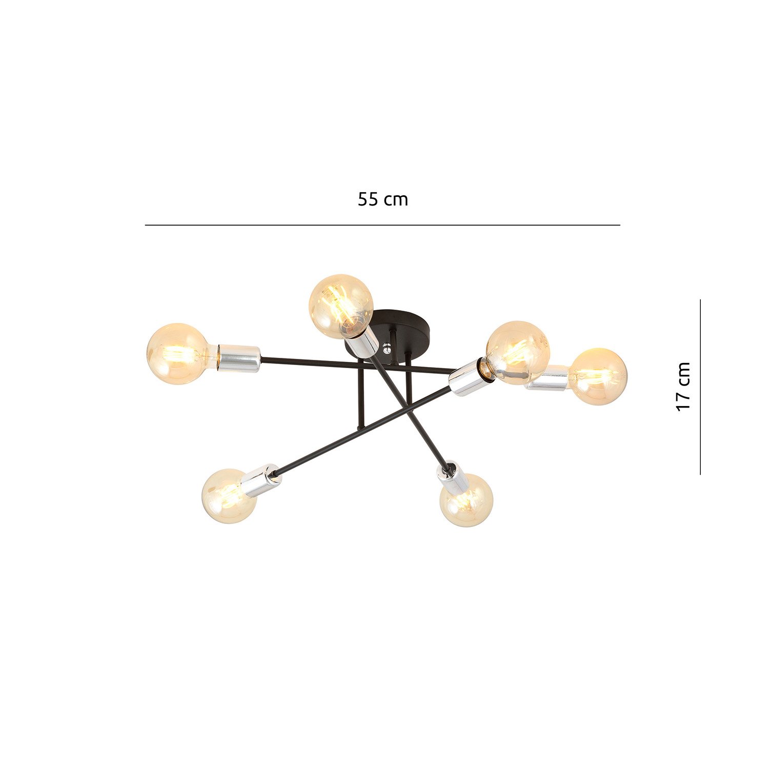 Plafoniera Industriale 6 Luci Tidide In Acciao Nero E Cromo Bracci Dritti 1174/6B