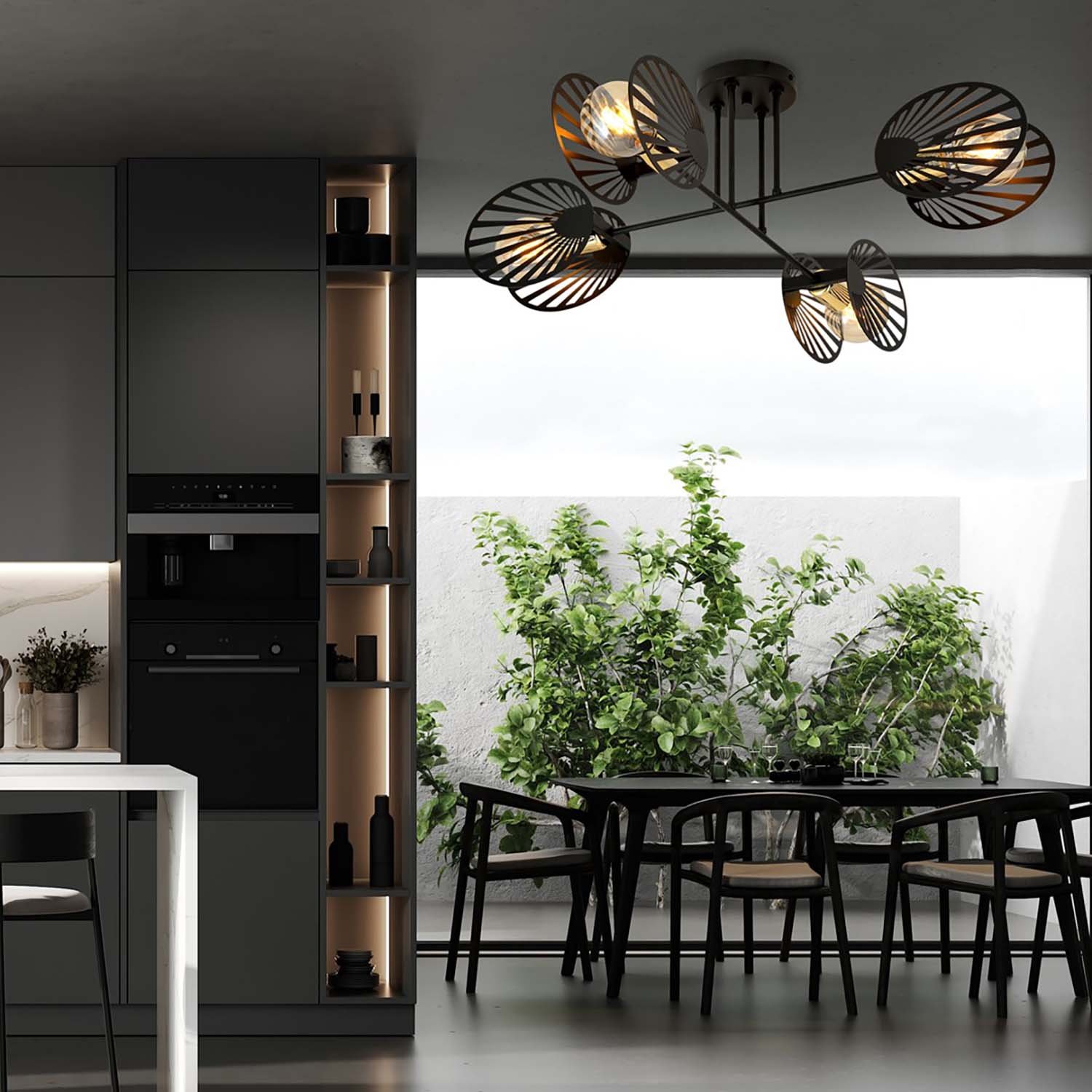 Plafoniera Moderna Ondurgo Acciaio Nero 4 Luci E27 1181/4