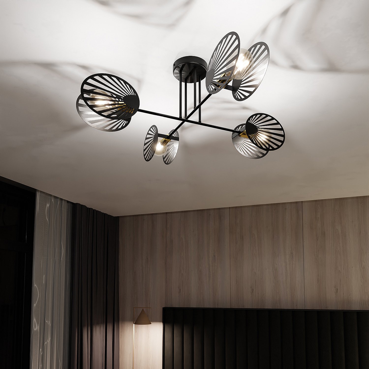 Plafoniera Moderna Ondurgo Acciaio Nero 4 Luci E27 1181/4