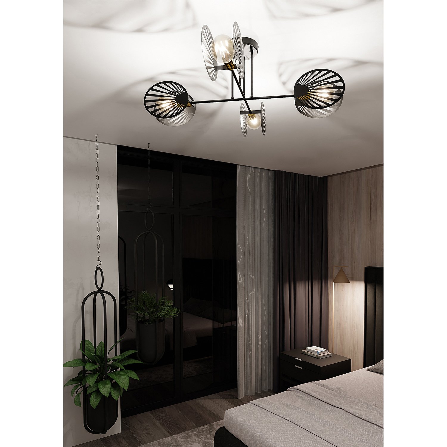 Plafoniera Moderna Ondurgo Acciaio Nero 4 Luci E27 1181/4