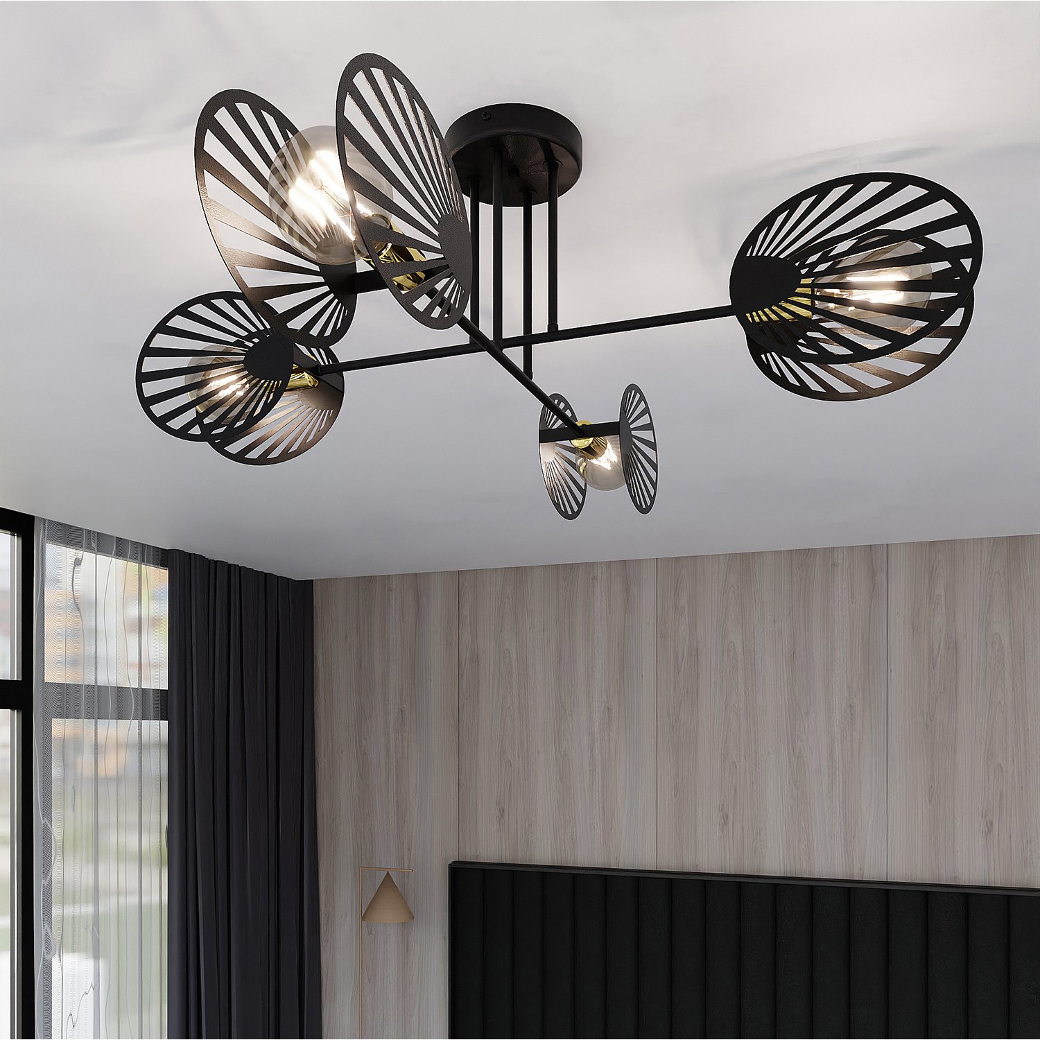Plafoniera Moderna Ondurgo Acciaio Nero 4 Luci E27 1181/4
