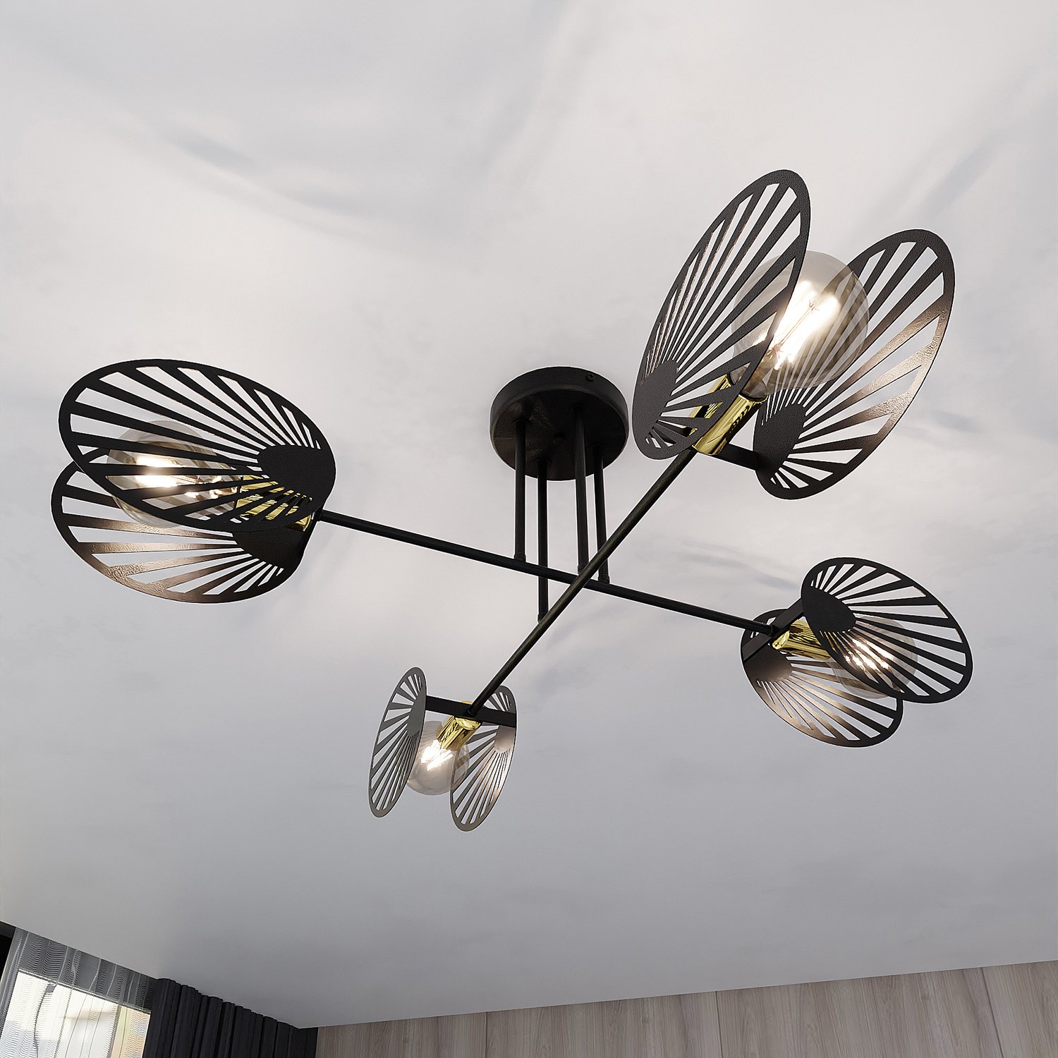 Plafoniera Moderna Ondurgo Acciaio Nero 4 Luci E27 1181/4