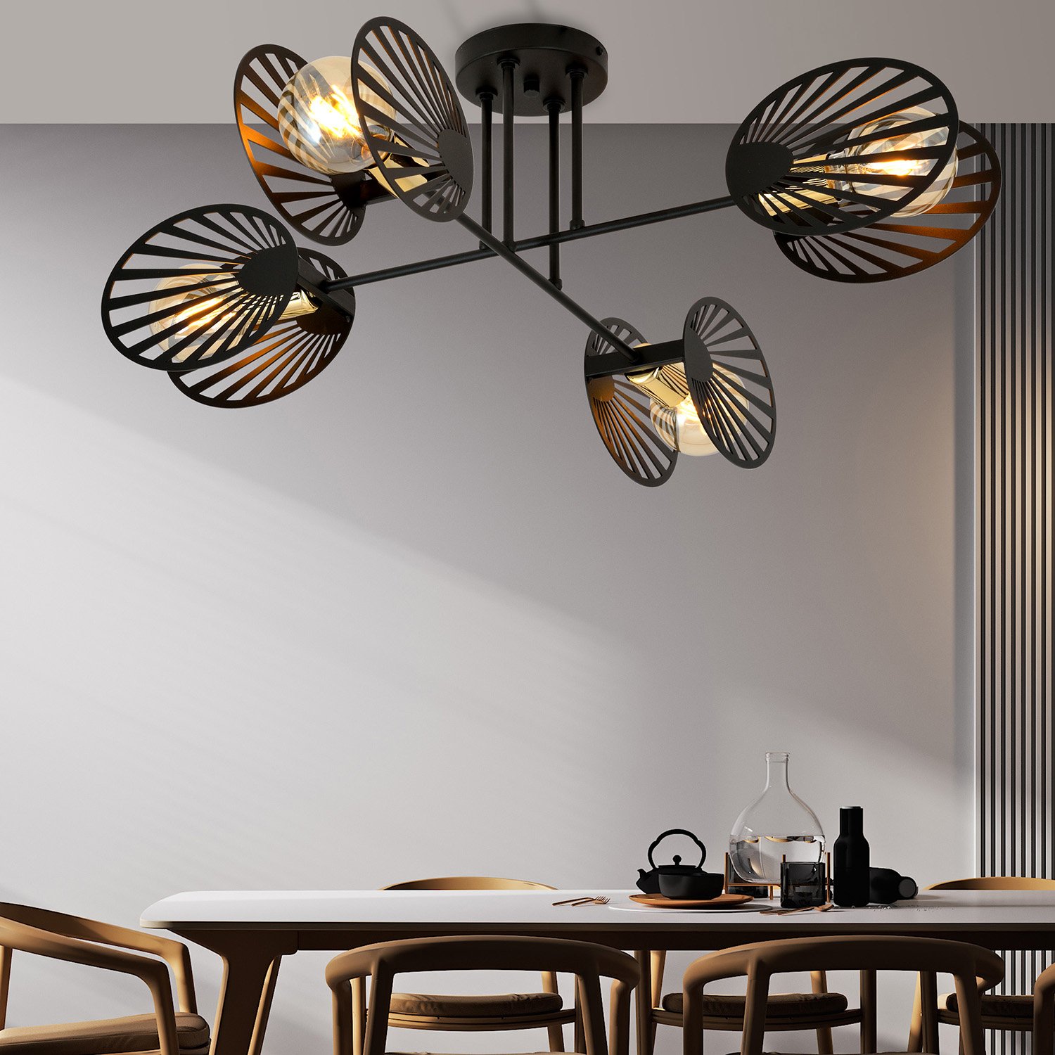 Plafoniera Moderna Ondurgo Acciaio Nero 4 Luci E27 1181/4