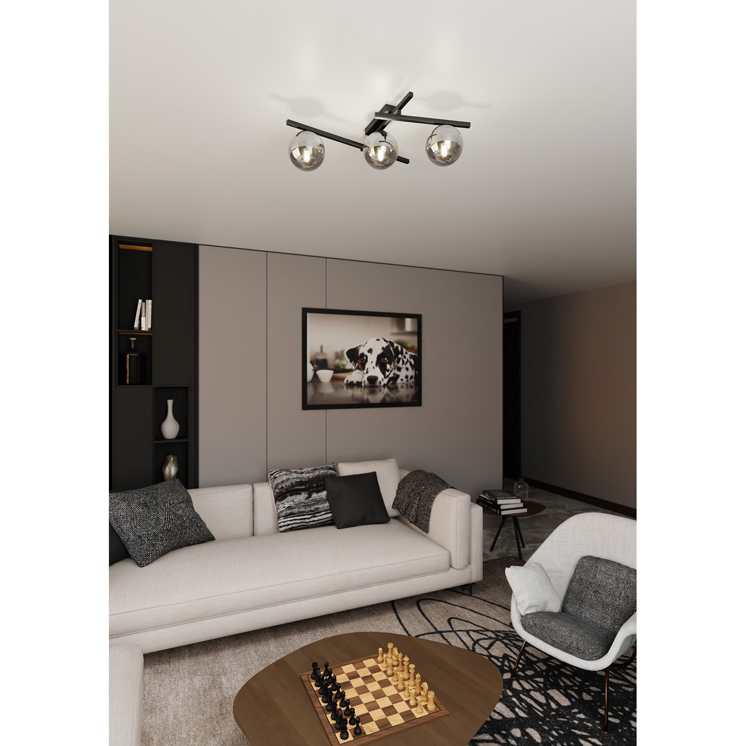 Plafoniera Moderna 3 Luci Teti In Acciaio Nero Bracci Regolabili E Vetro Fumè LA0103-EB-PL3-NR-GR