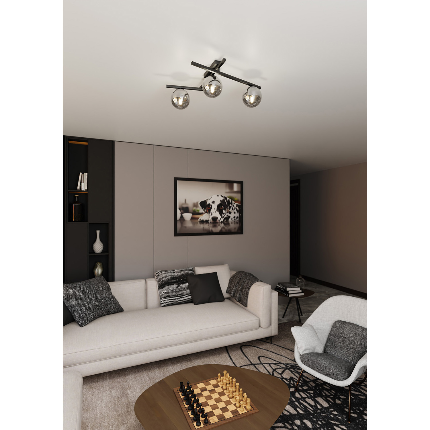 Plafoniera Moderna 3 Luci Teti In Acciaio Nero Bracci Regolabili E Vetro Fumè LA0103-EB-PL3-NR-GR