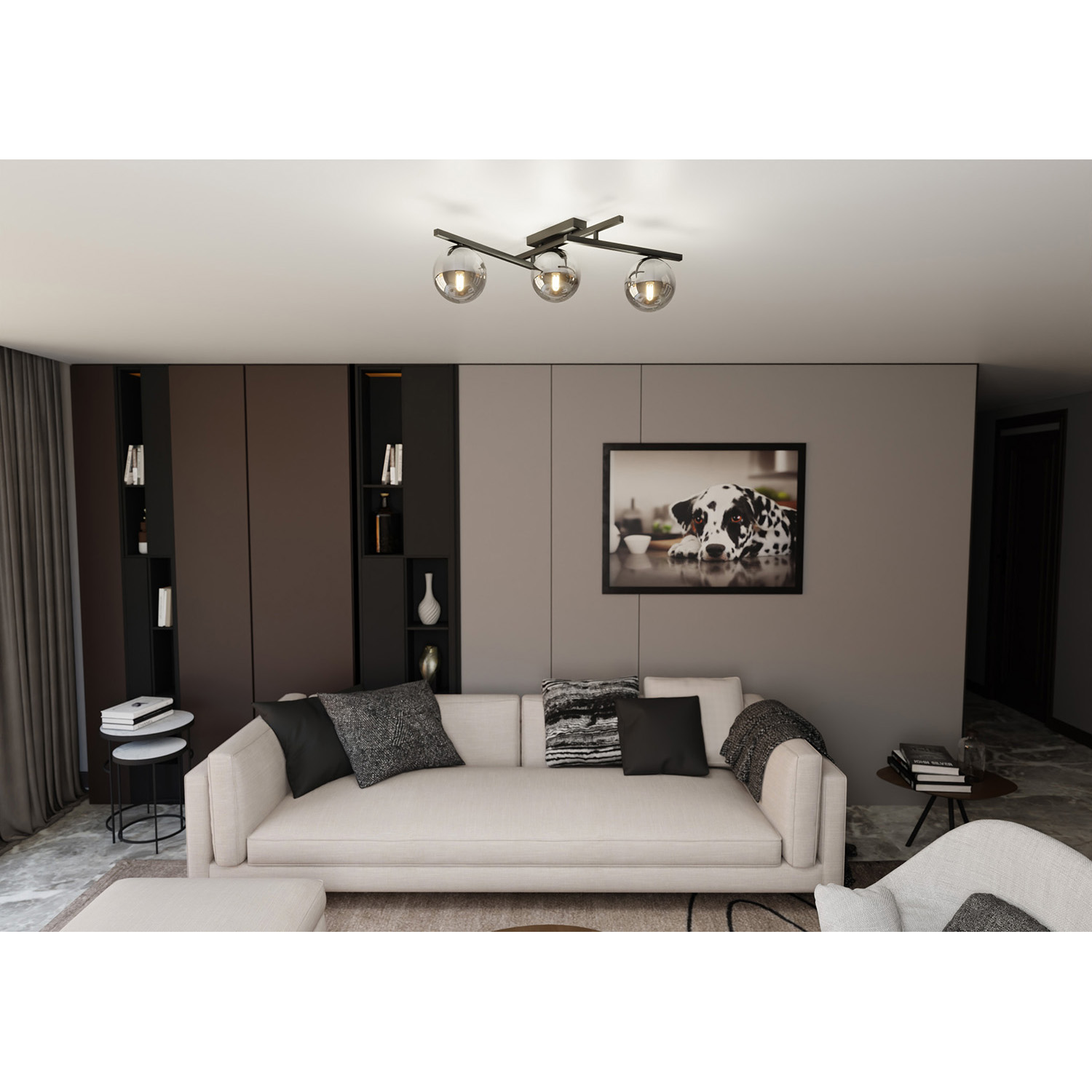 Plafoniera Moderna 3 Luci Teti In Acciaio Nero Bracci Regolabili E Vetro Fumè LA0103-EB-PL3-NR-GR