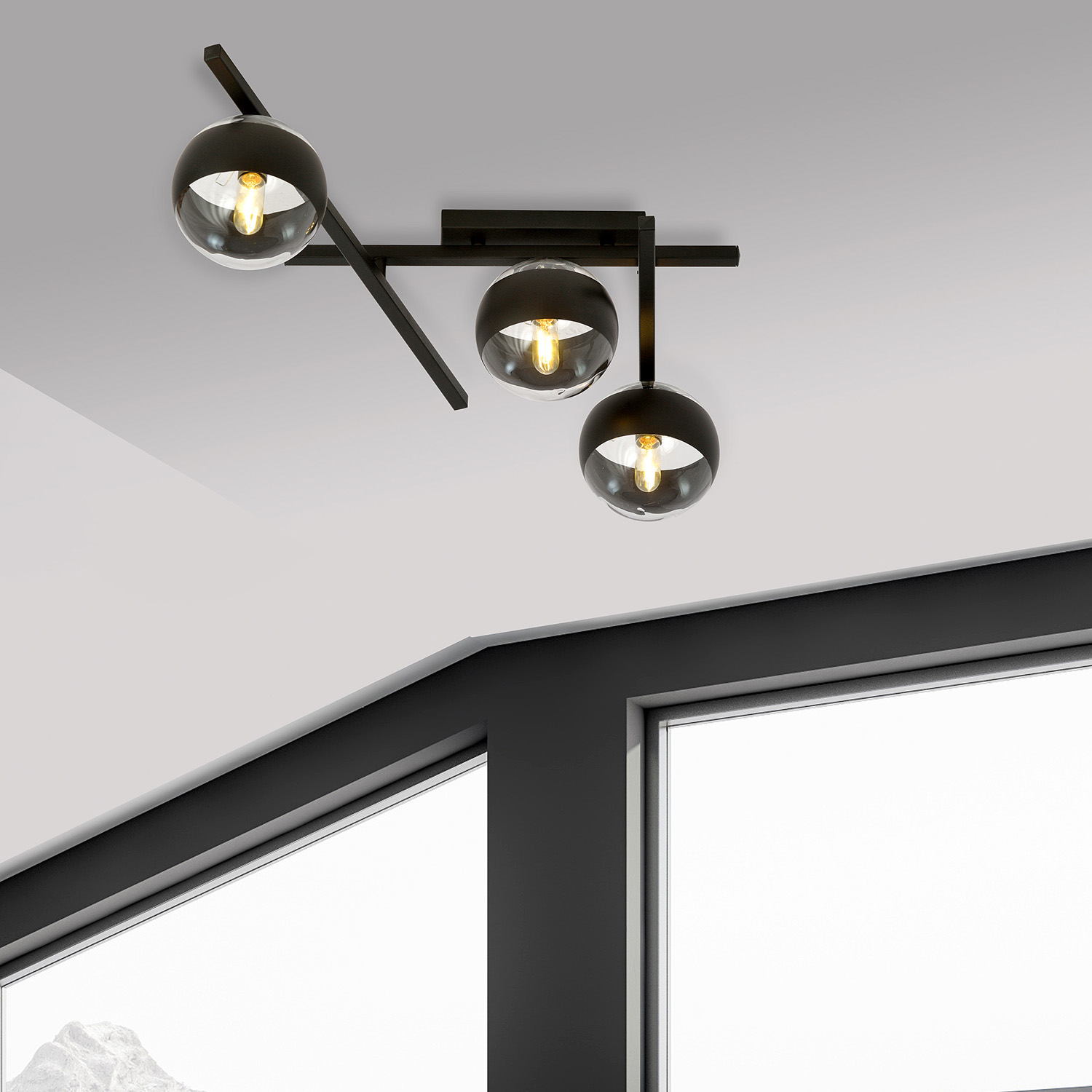 Plafoniera Moderna Teti Acciaio Nero 3 Luci E14 Ip20 LA0103-EB-PL3-NR-TR