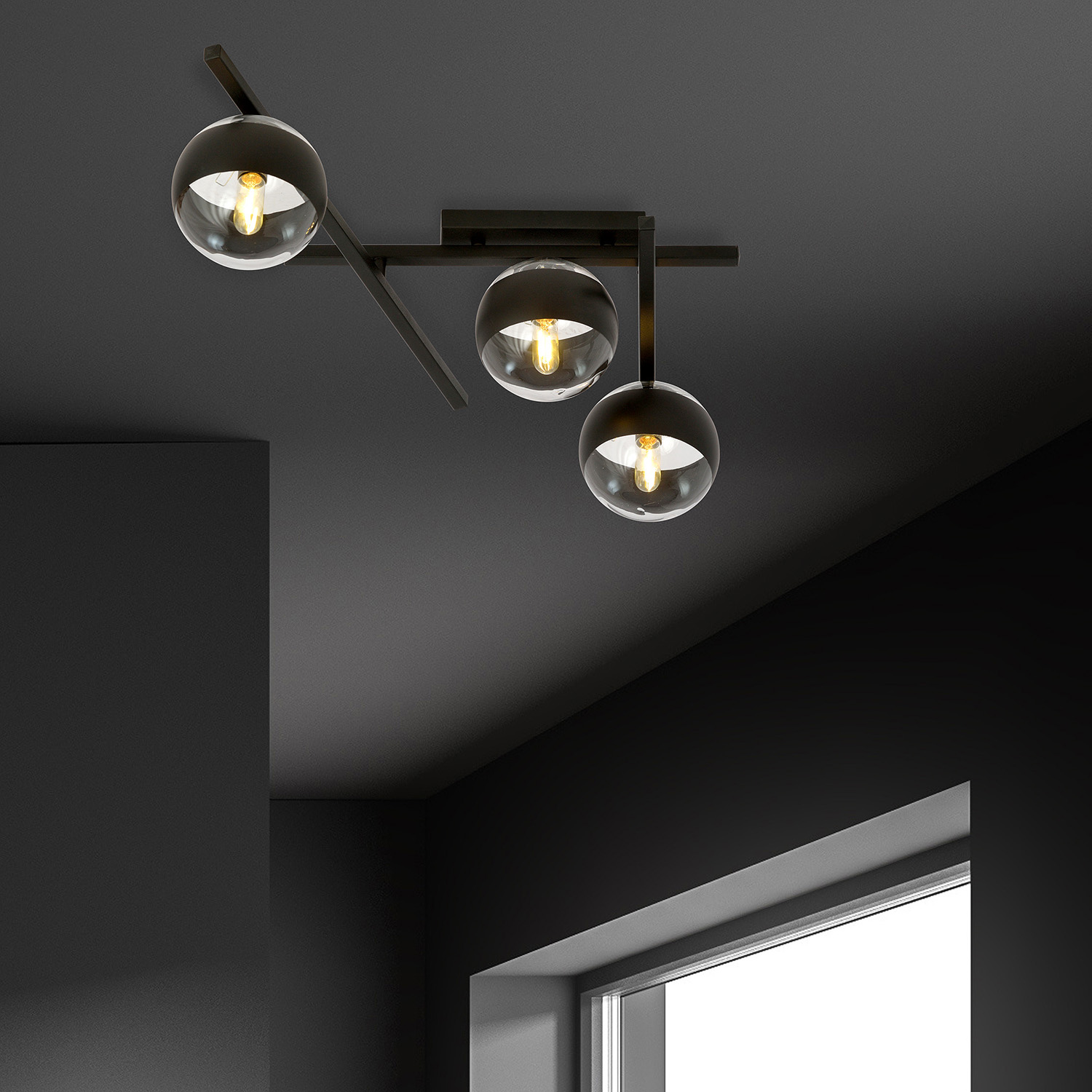 Plafoniera Moderna Teti Acciaio Nero 3 Luci E14 Ip20 LA0103-EB-PL3-NR-TR