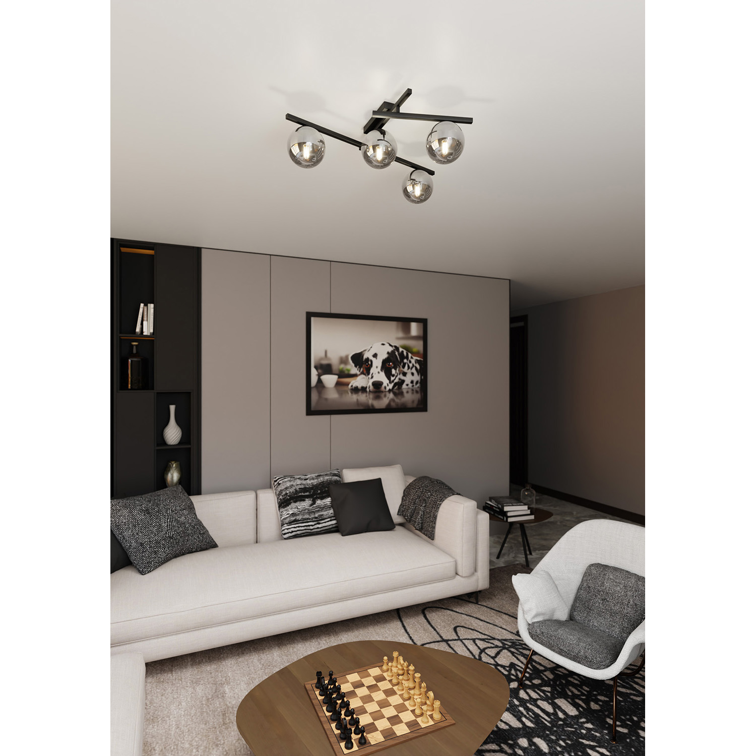 Plafoniera Moderna 4 Luci Teti In Acciaio Nero Bracci Regolabili E Vetro Fumè LA0103-EB-PL4-NR-GR