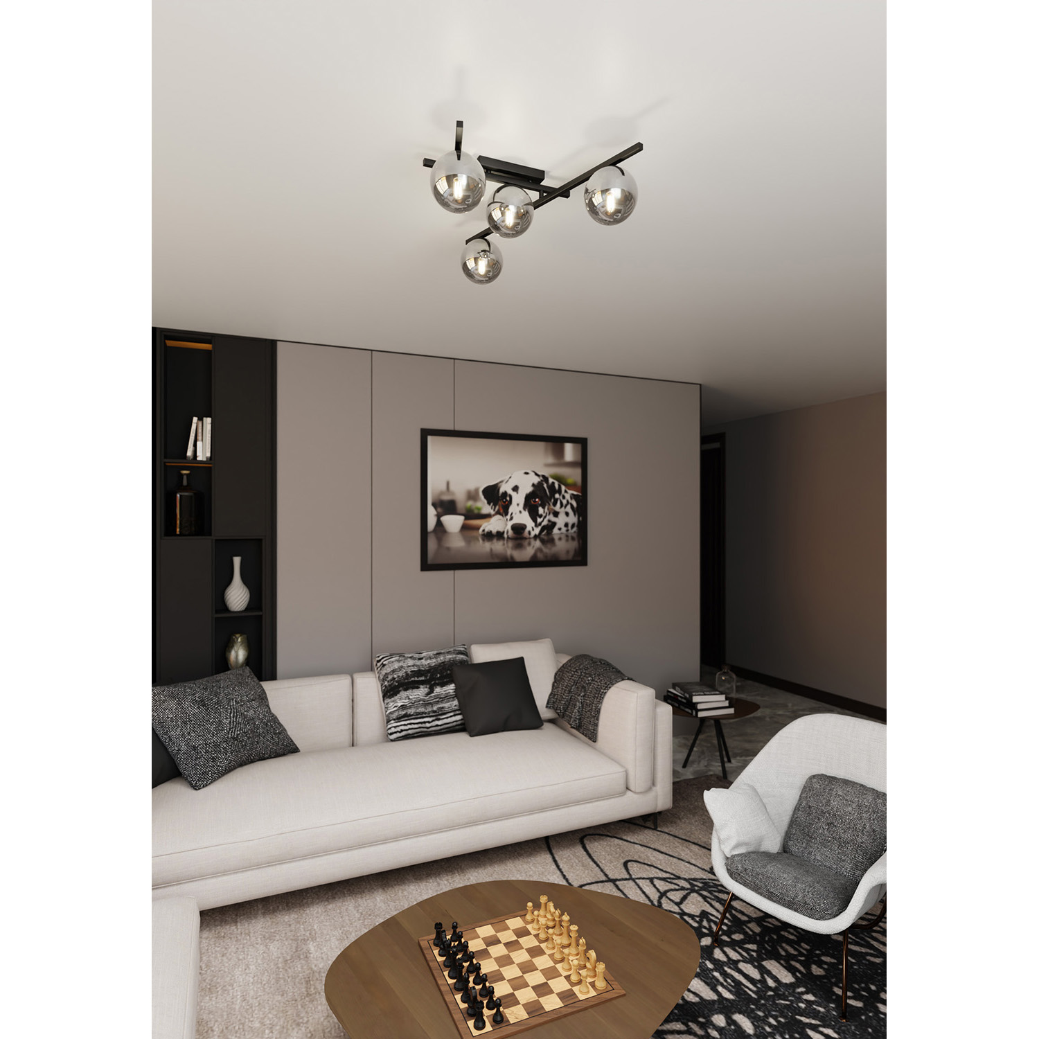 Plafoniera Moderna 4 Luci Teti In Acciaio Nero Bracci Regolabili E Vetro Fumè LA0103-EB-PL4-NR-GR