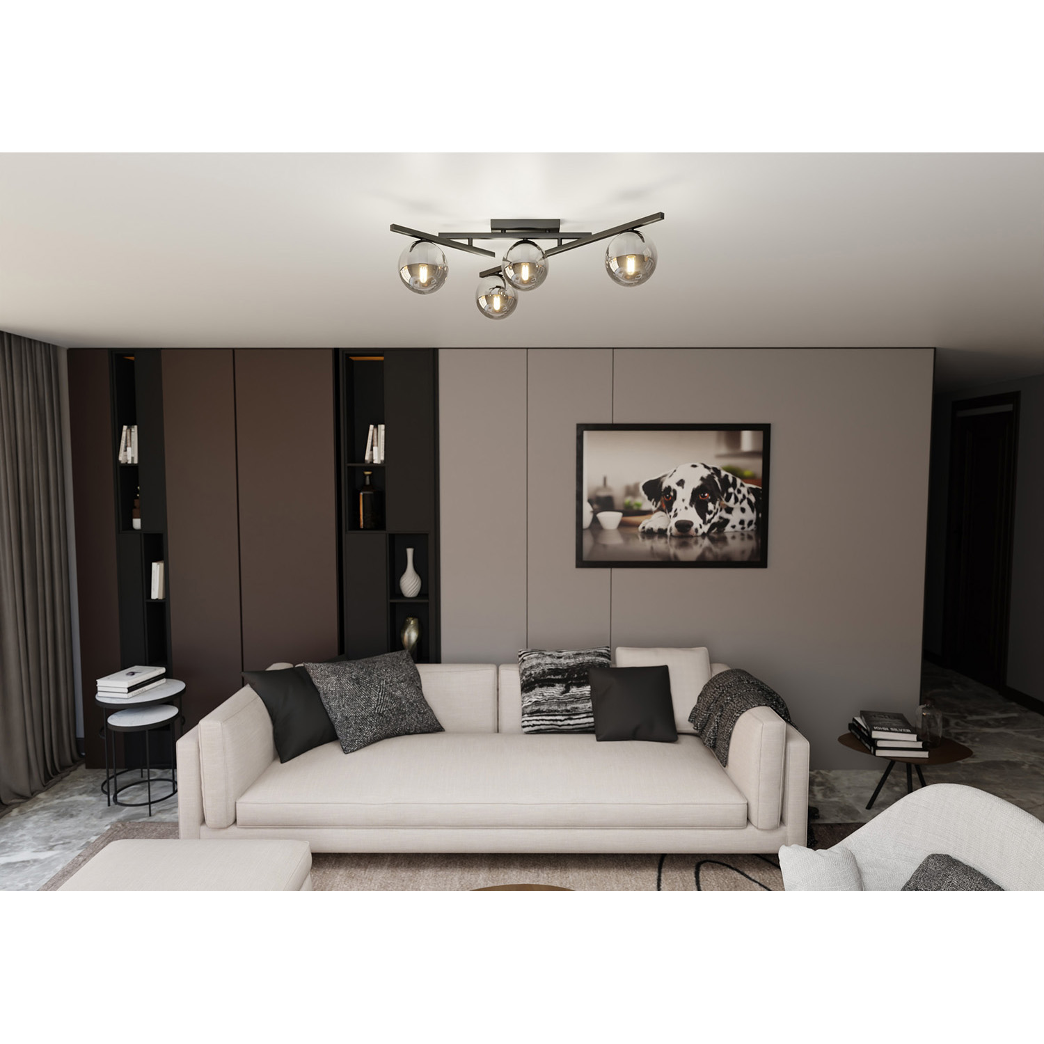 Plafoniera Moderna 4 Luci Teti In Acciaio Nero Bracci Regolabili E Vetro Fumè LA0103-EB-PL4-NR-GR