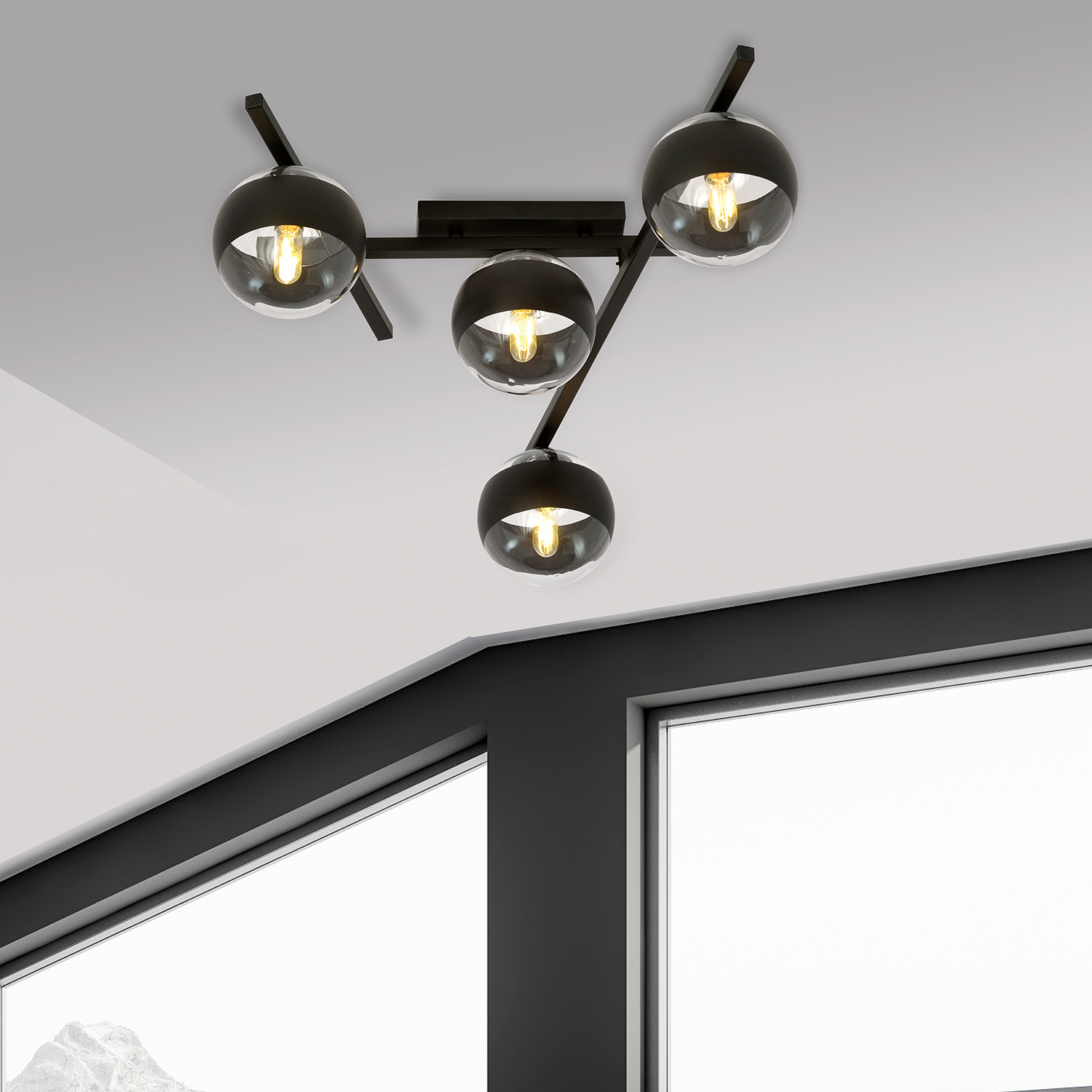 Plafoniera Moderna Teti Acciaio Nero 4 Luci E14 Ip20 LA0103-EB-PL4-NR-TR