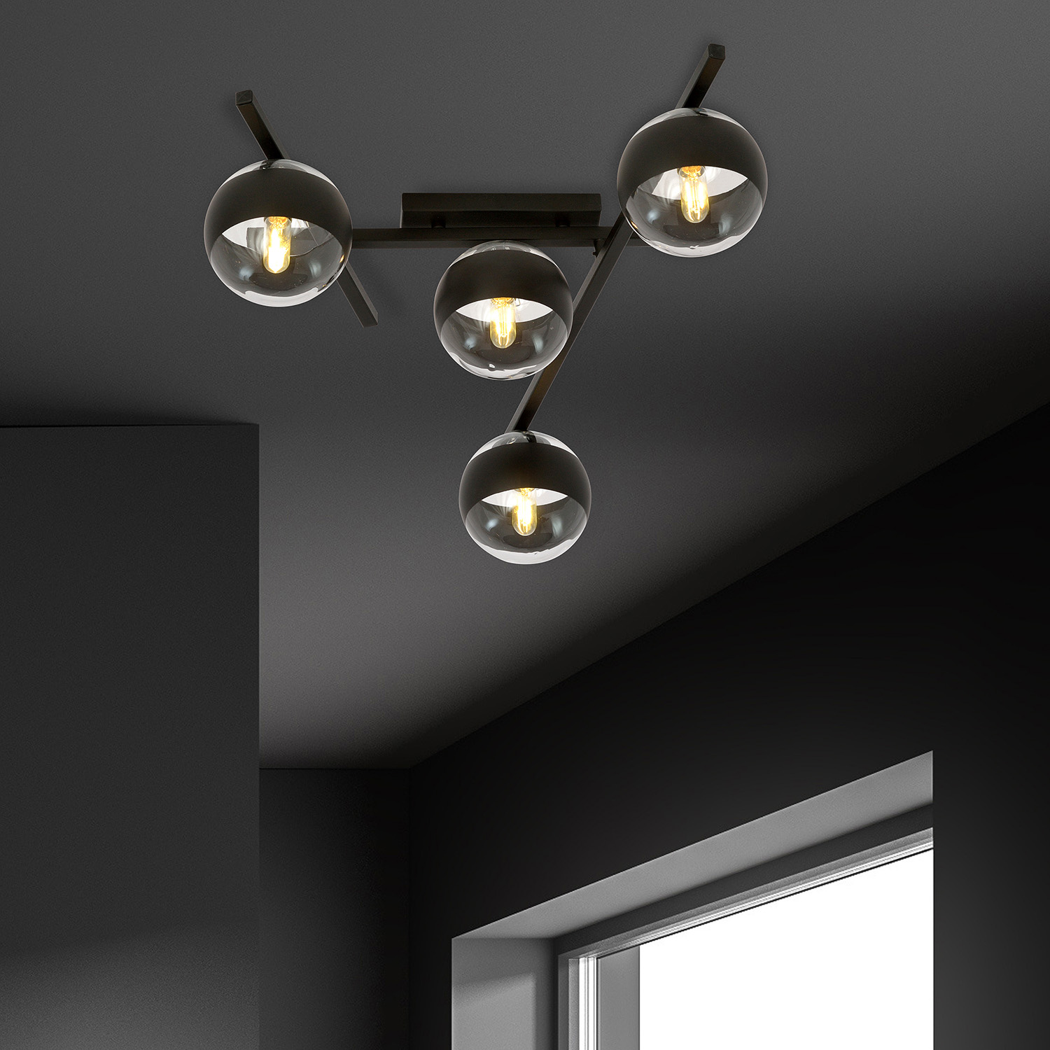Plafoniera Moderna Teti Acciaio Nero 4 Luci E14 Ip20 LA0103-EB-PL4-NR-TR