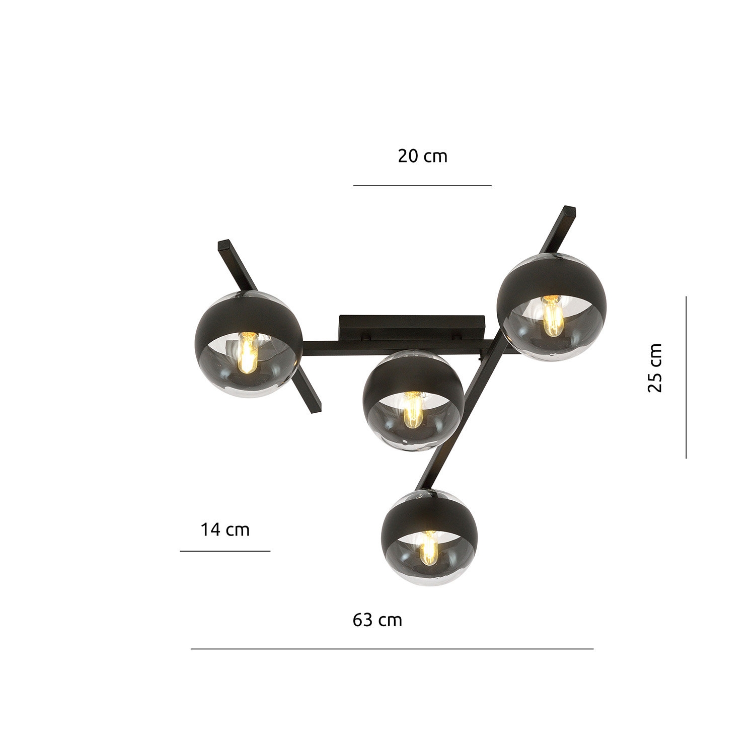 Plafoniera Moderna Teti Acciaio Nero 4 Luci E14 Ip20 LA0103-EB-PL4-NR-TR