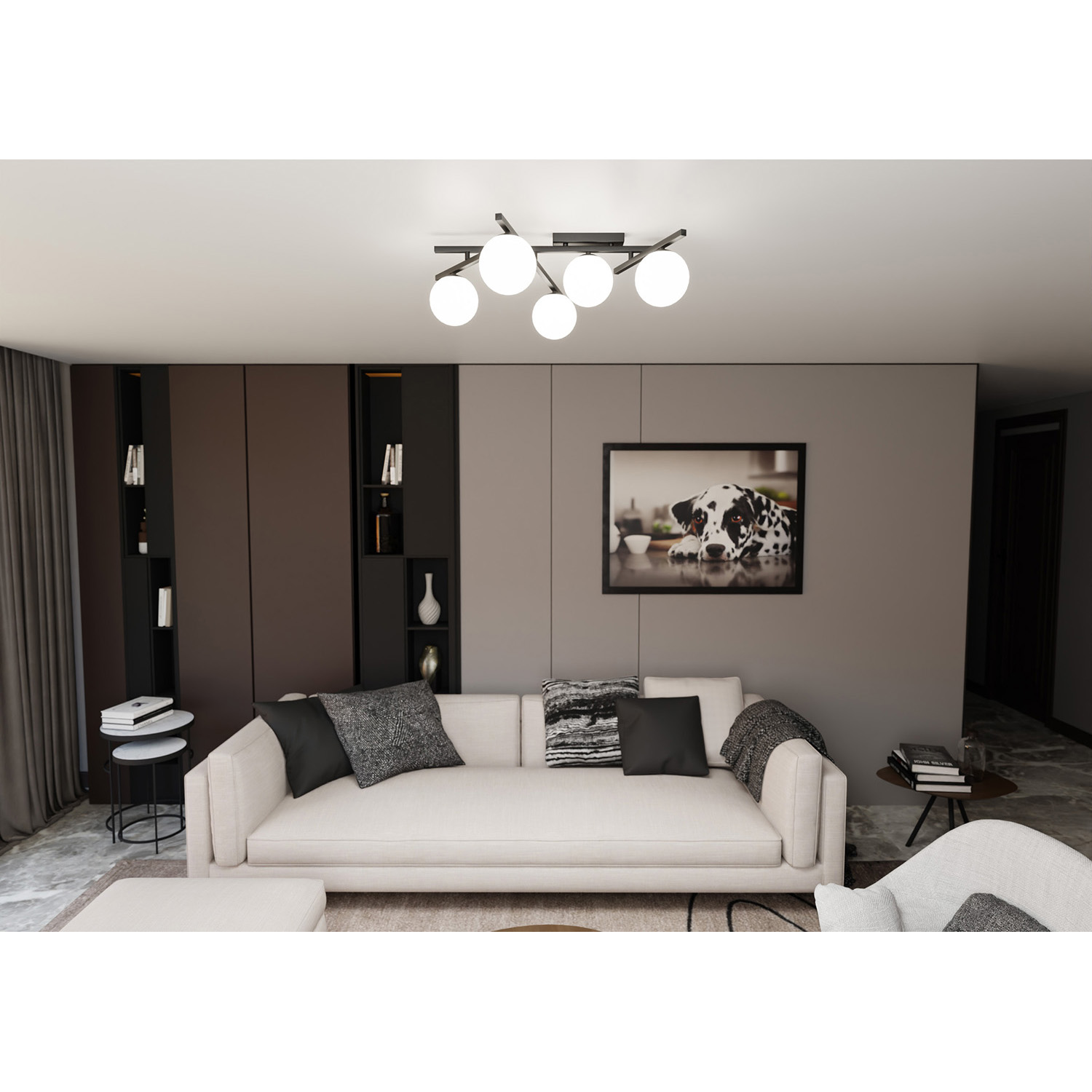 Plafoniera Moderna 5 Luci Teti In Acciaio Nero Bracci Regolabili E Vetro Opale LA0103-EB-PL5-NR