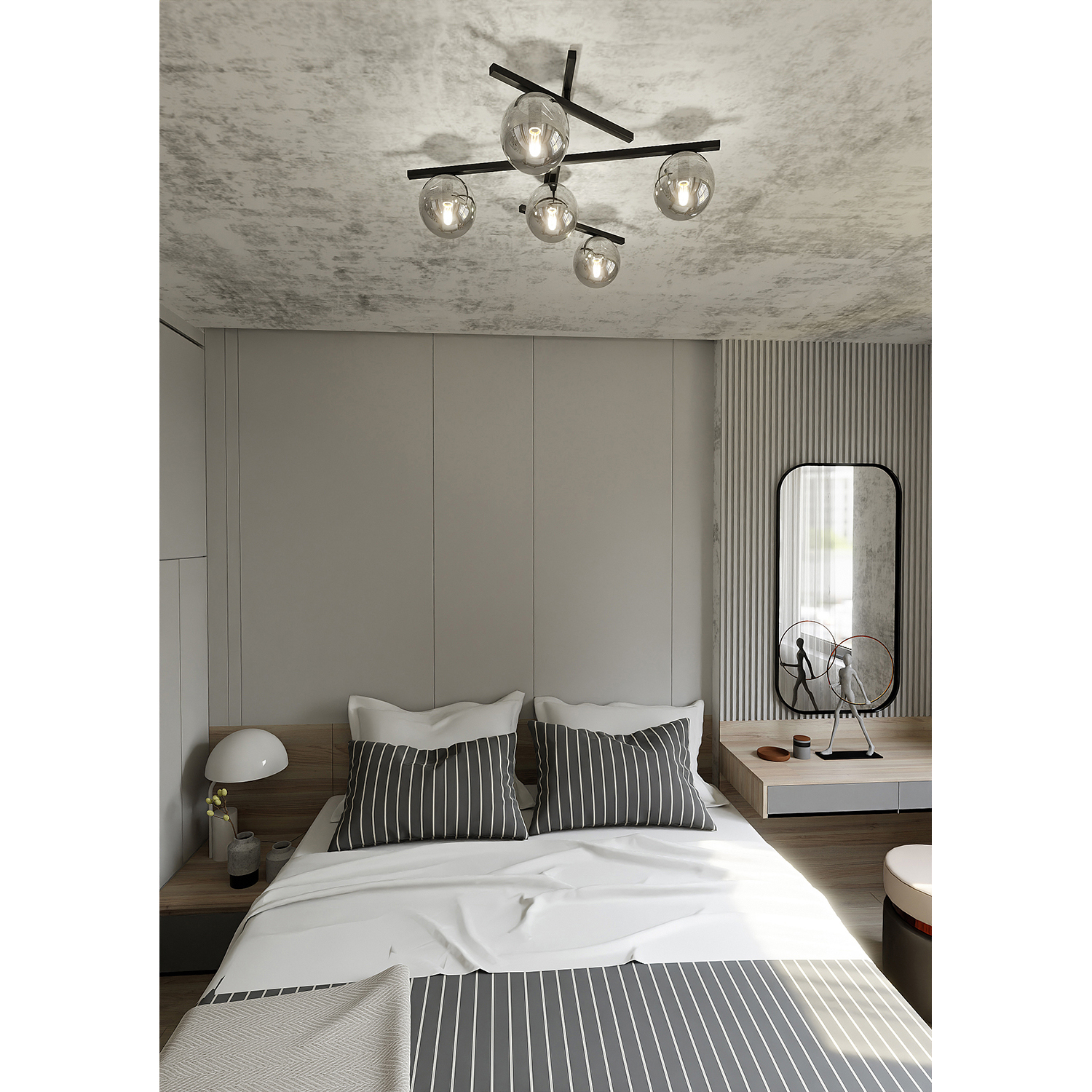 Plafoniera Moderna 5 Luci Teti In Acciaio Nero Bracci Regolabili E Vetro Fumè LA0103-EB-PL5-NR-GR