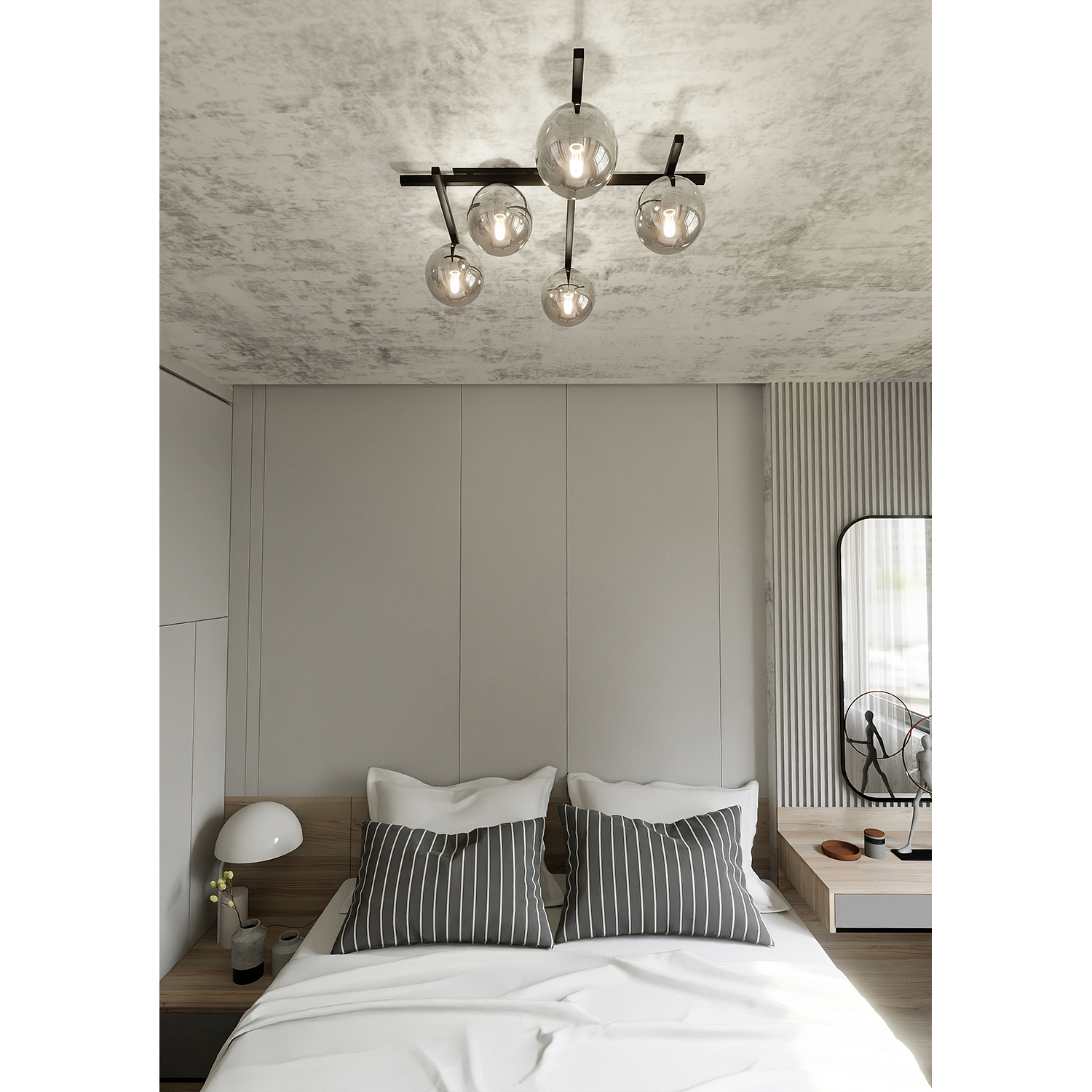 Plafoniera Moderna 5 Luci Teti In Acciaio Nero Bracci Regolabili E Vetro Fumè LA0103-EB-PL5-NR-GR