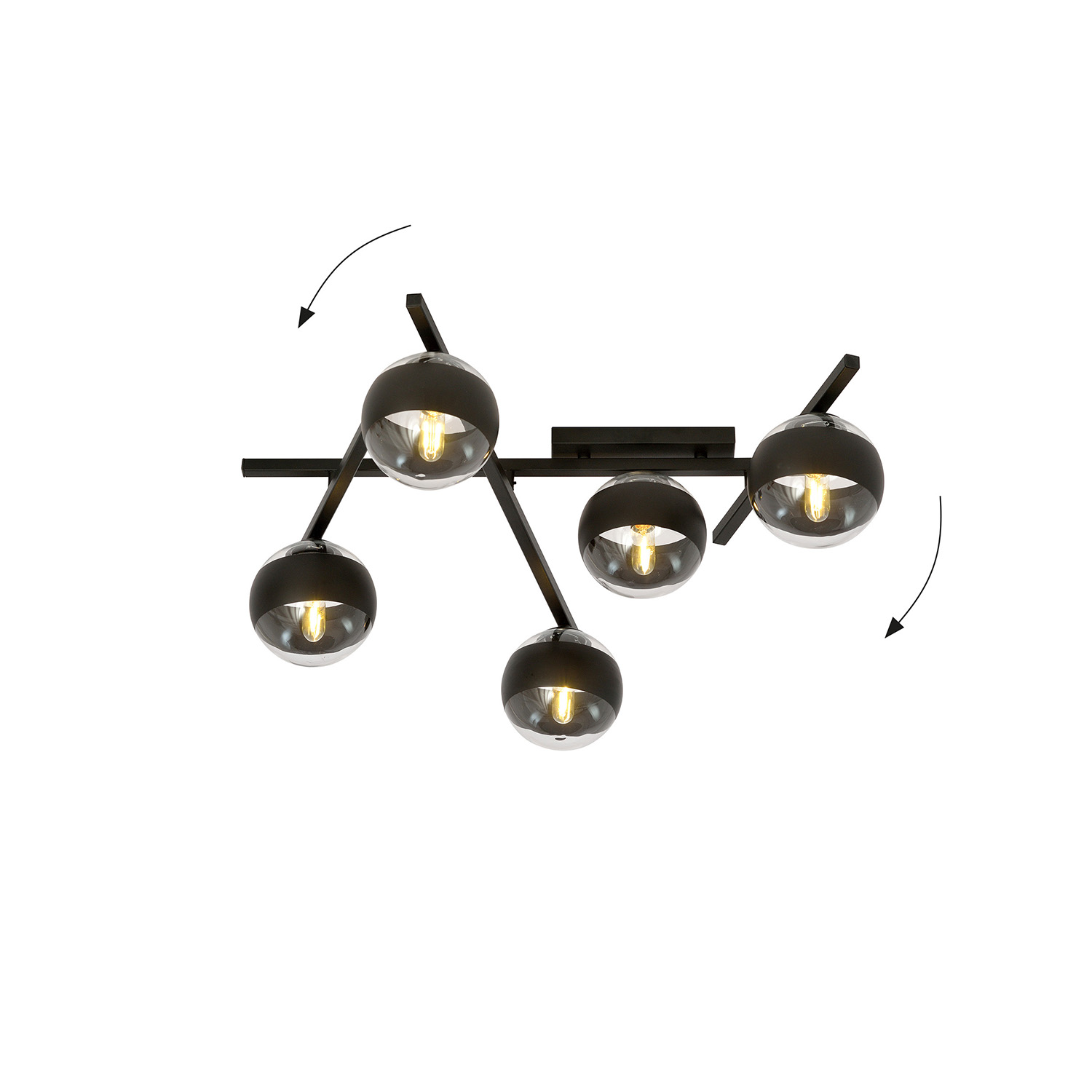 Plafoniera Moderna Teti Acciaio Nero 5 Luci E14 Ip20 LA0103-EB-PL5-NR-TR