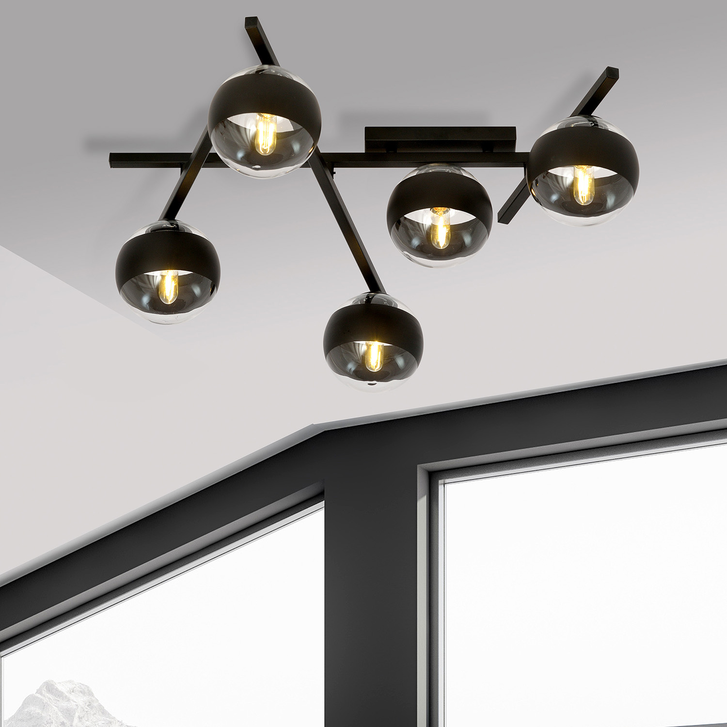 Plafoniera Moderna Teti Acciaio Nero 5 Luci E14 Ip20 LA0103-EB-PL5-NR-TR