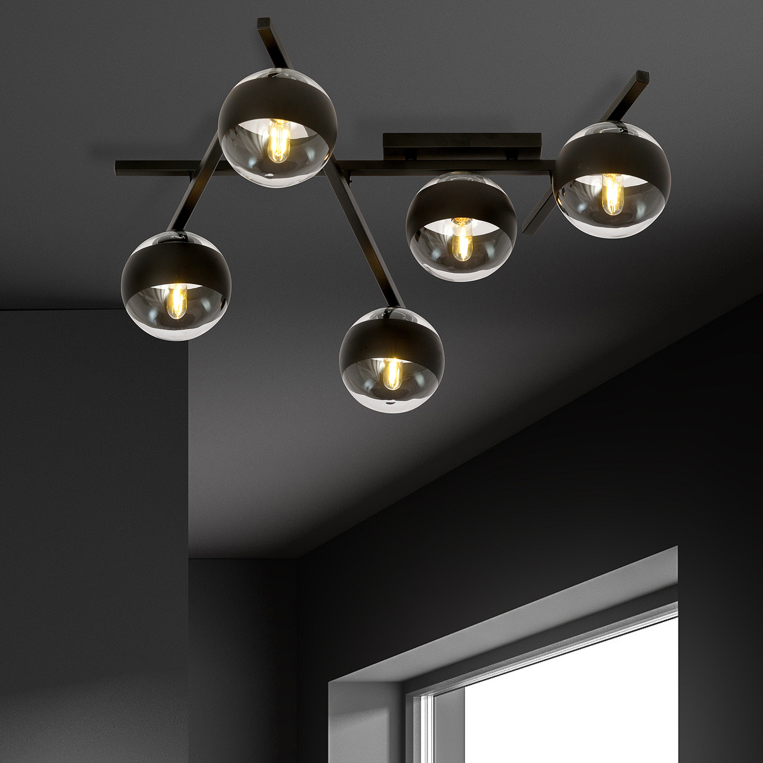 Plafoniera Moderna Teti Acciaio Nero 5 Luci E14 Ip20 LA0103-EB-PL5-NR-TR