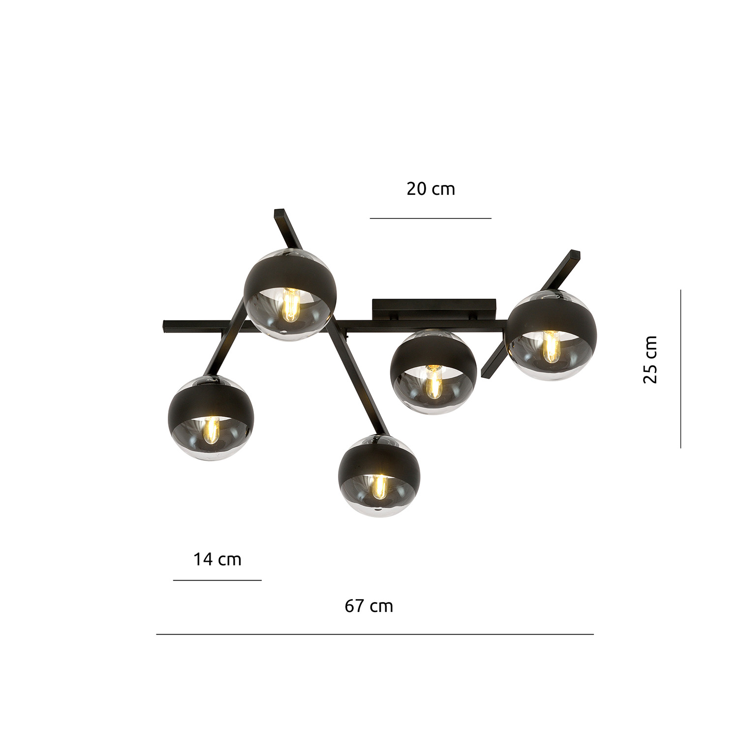 Plafoniera Moderna Teti Acciaio Nero 5 Luci E14 Ip20 LA0103-EB-PL5-NR-TR