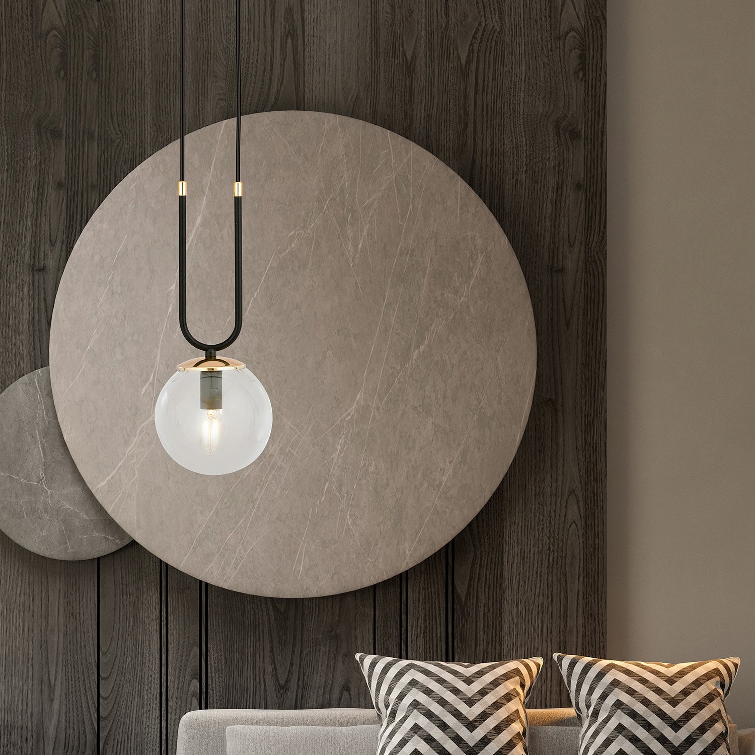 Sospensione Contemporanea 1 Luce Crio Acciaio Nero Oro E Sfera Vetro Trasparente LA0105-EB-1-NR-TR