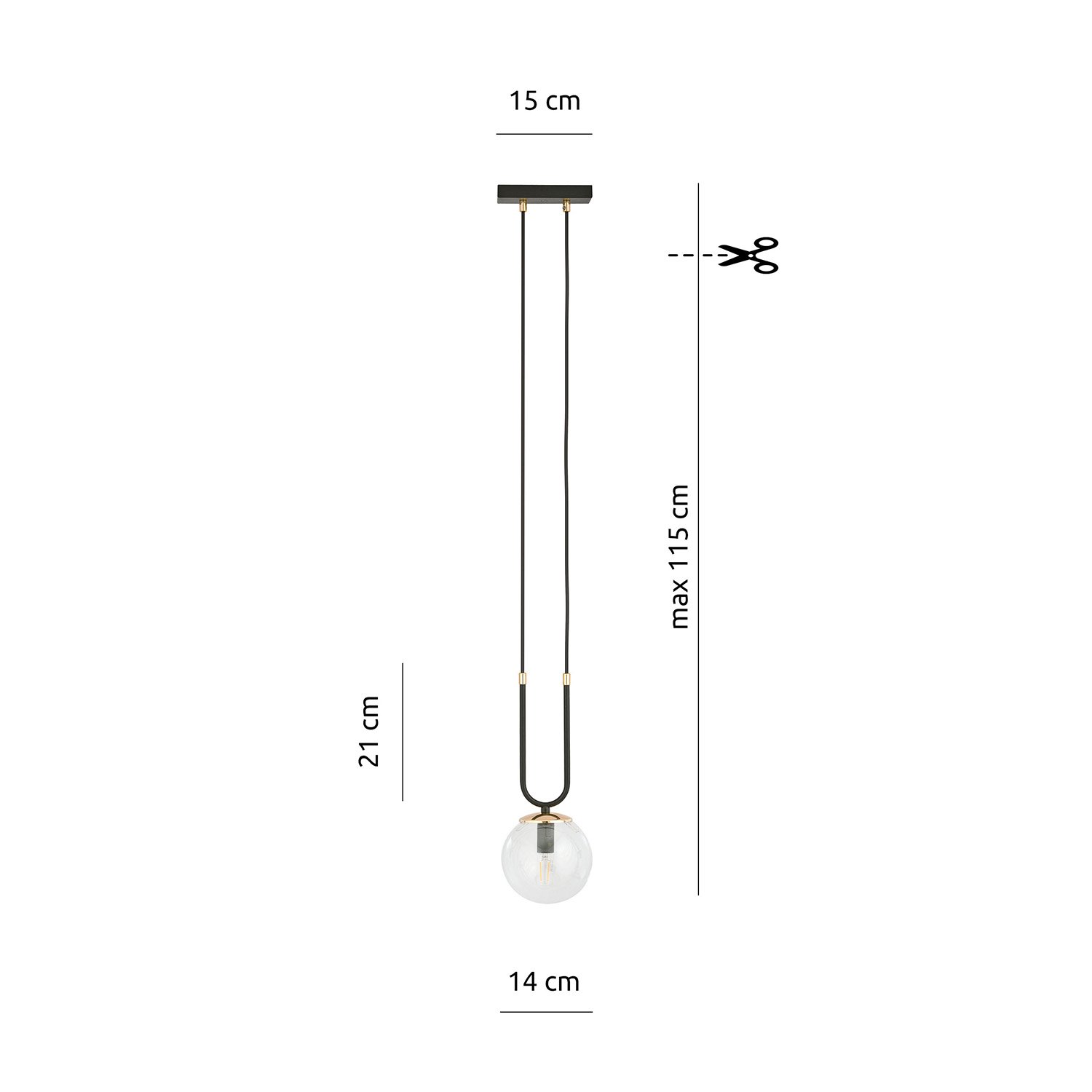 Sospensione Contemporanea 1 Luce Crio Acciaio Nero Oro E Sfera Vetro Trasparente LA0105-EB-1-NR-TR