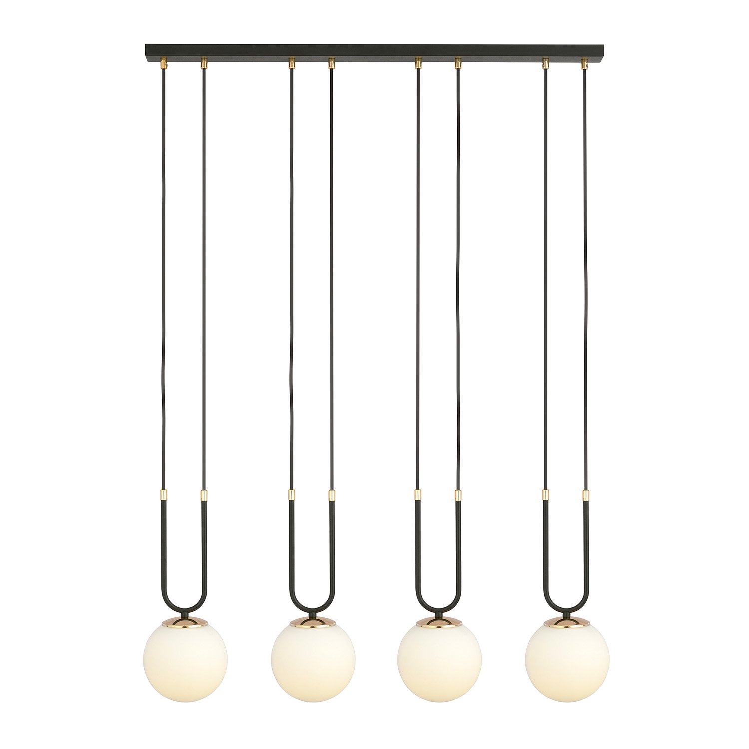 Sospensione Contemporanea 4 Luci Crio In Acciaio Nero Oro E Sfere Vetro Opalino LA0105-EB-4-NR-BI