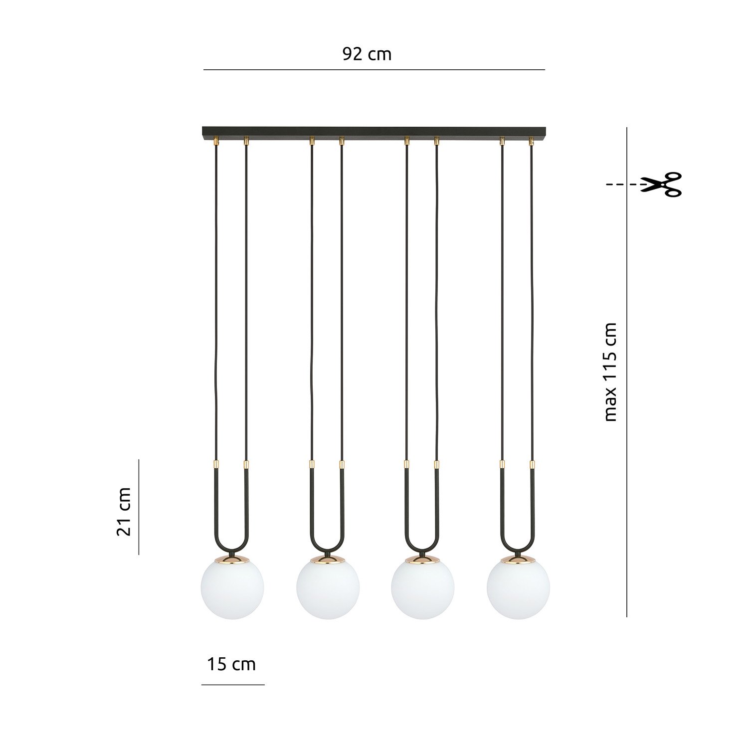Sospensione Contemporanea 4 Luci Crio In Acciaio Nero Oro E Sfere Vetro Opalino LA0105-EB-4-NR-BI