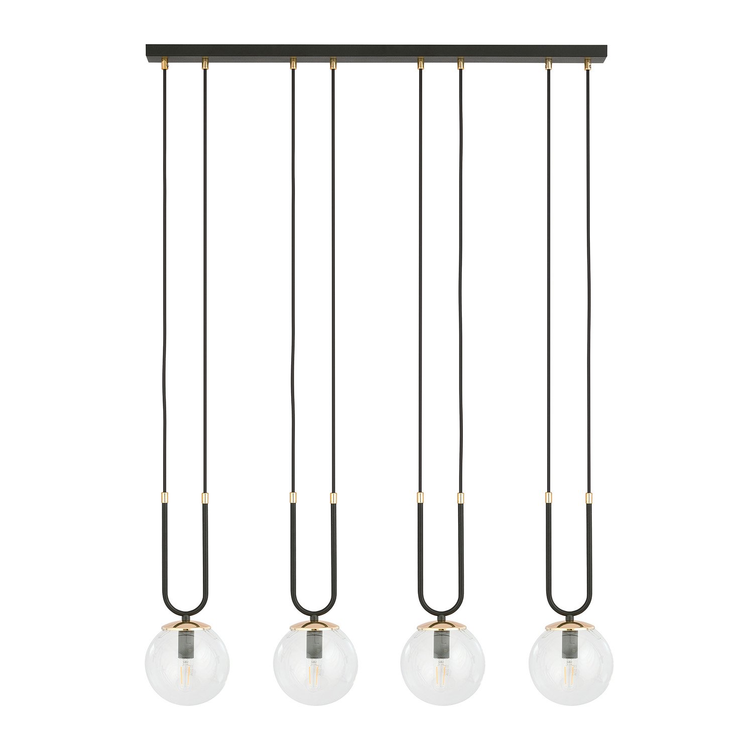 Sospensione Contemporanea 4 Luci Crio Acciaio Nero Oro E Sfera Vetro Trasparente LA0105-EB-4-NR-TR