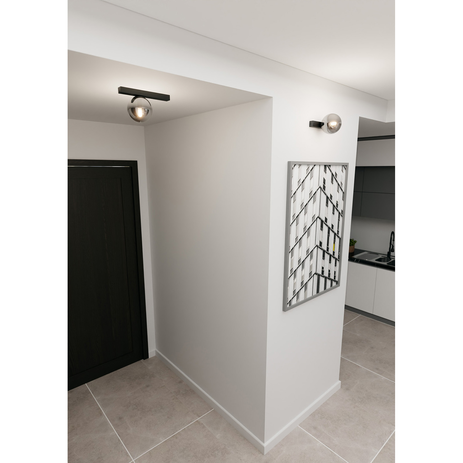 Plafoniera Moderna 1 Luce Giapeto Barra In Acciaio Nero E Sfera Di Vetro Fumè LA0106-EB-PL1-NR