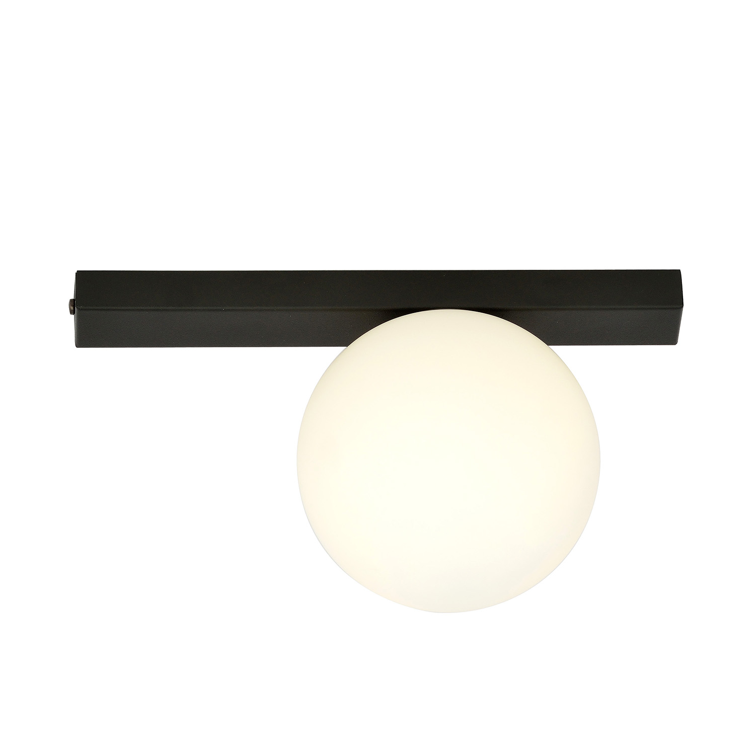 Plafoniera Moderna 1 Luce Giapeto Barra In Acciaio Nero E Sfera Di Vetro Opale LA0106-EB-PL1-NR-BI
