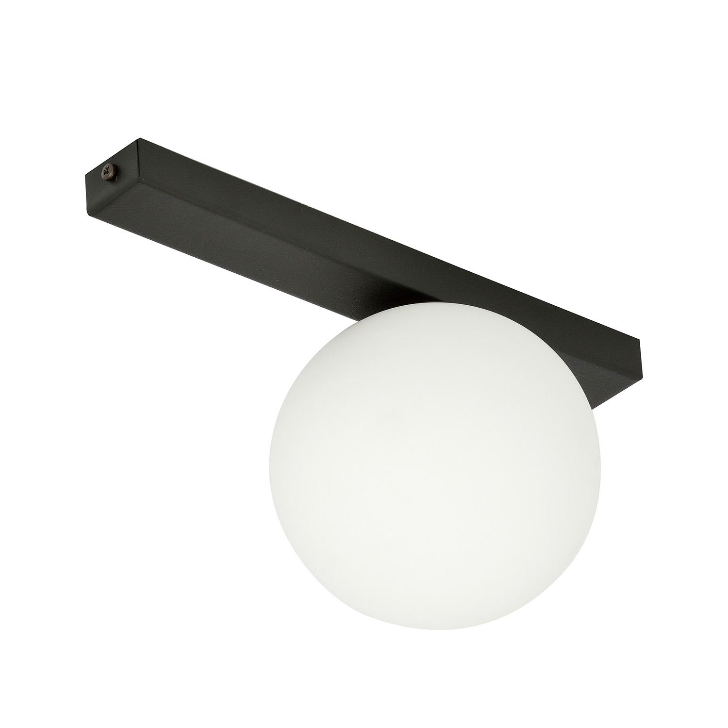 Plafoniera Moderna 1 Luce Giapeto Barra In Acciaio Nero E Sfera Di Vetro Opale LA0106-EB-PL1-NR-BI