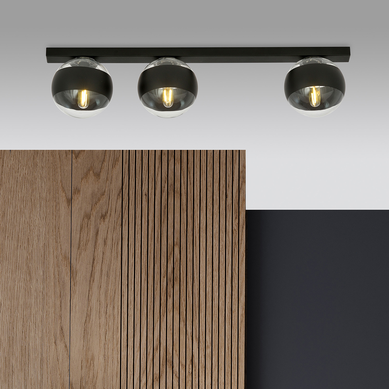 Plafoniera Moderna Giapeto Acciaio Nero 3 Luci E14 Ip20 LA0106-EB-PL3-NR-TR