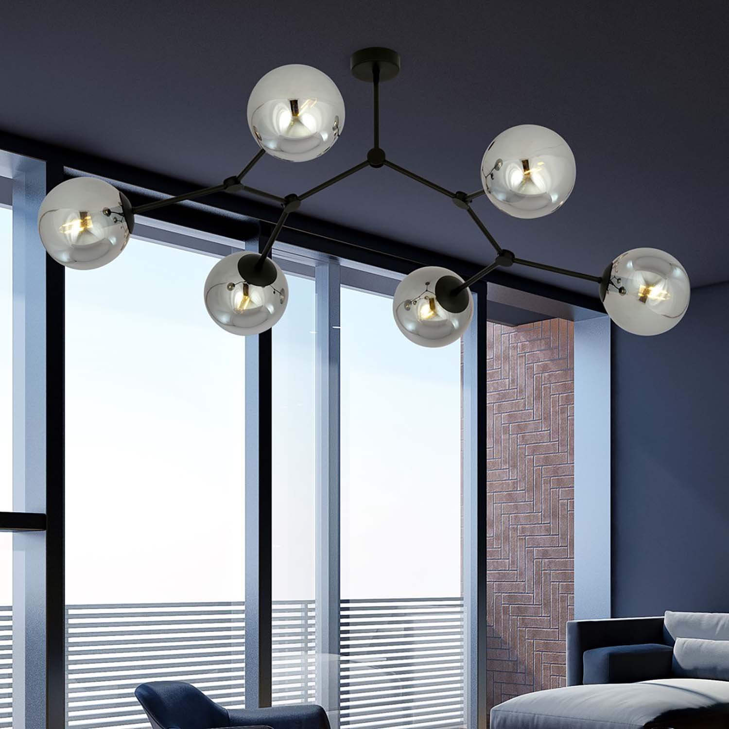 Plafoniera Minimal Selene Acciaio Nero Grigio 6 Luci E14 1134/6