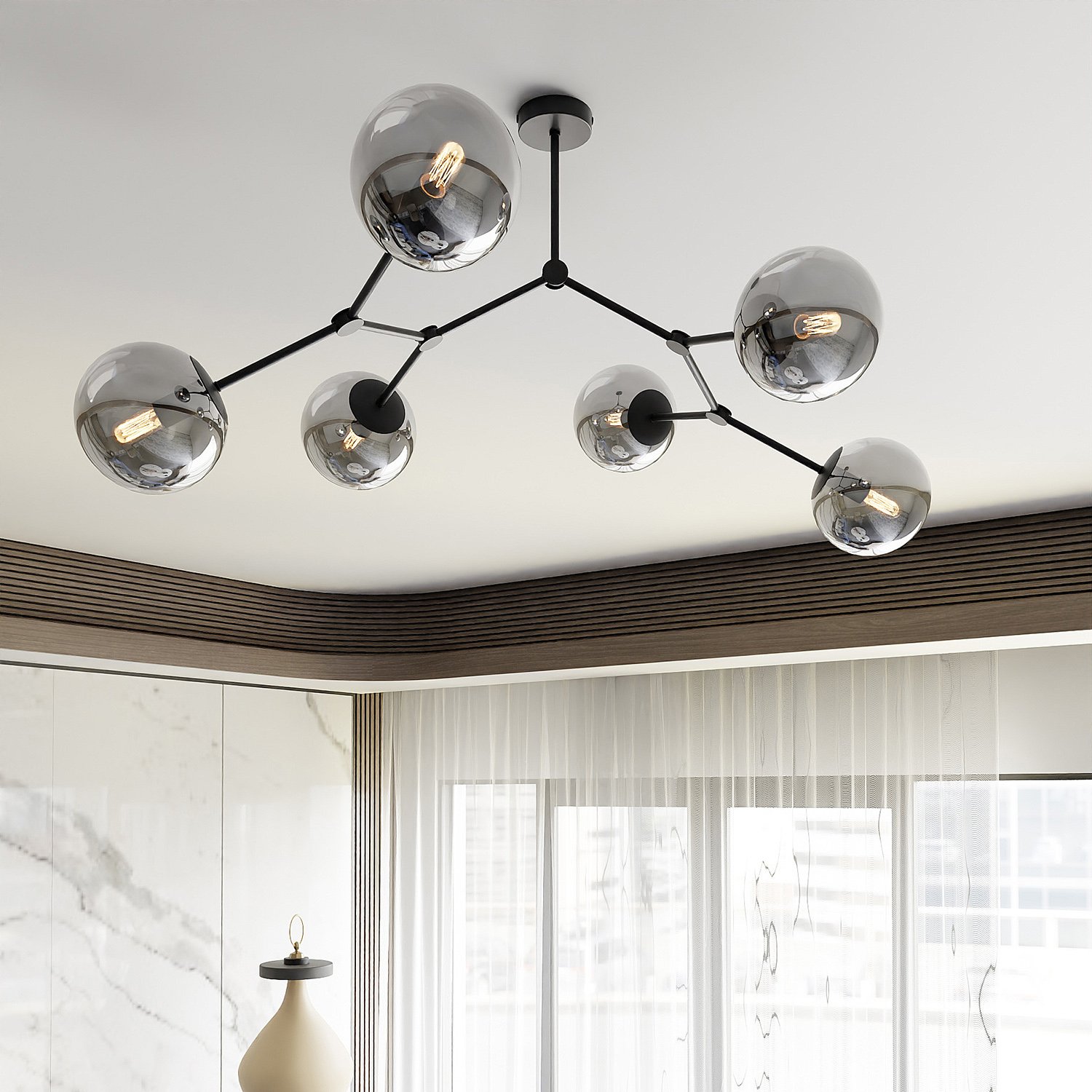 Plafoniera Minimal Selene Acciaio Nero Grigio 6 Luci E14 1134/6
