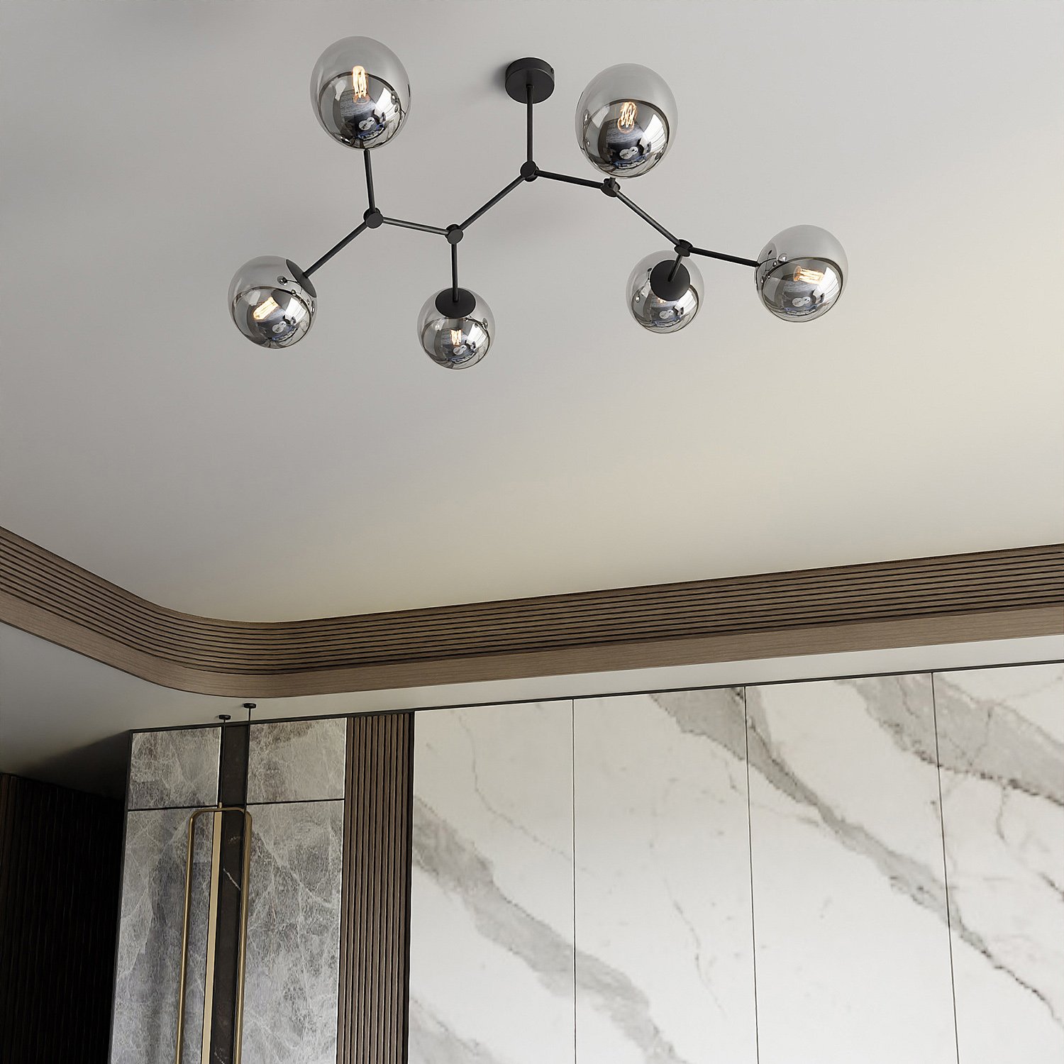 Plafoniera Minimal Selene Acciaio Nero Grigio 6 Luci E14 1134/6