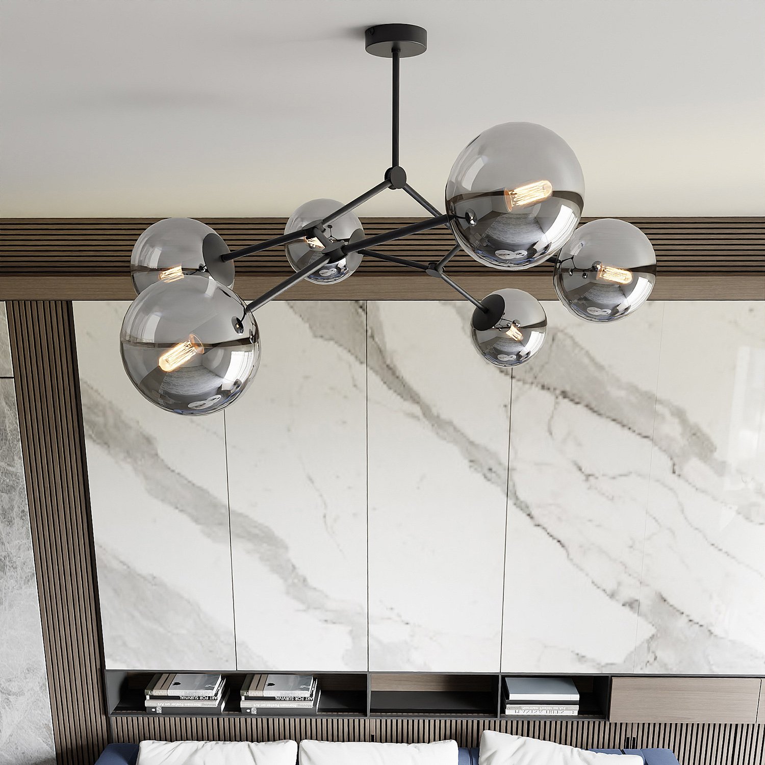 Plafoniera Minimal Selene Acciaio Nero Grigio 6 Luci E14 1134/6