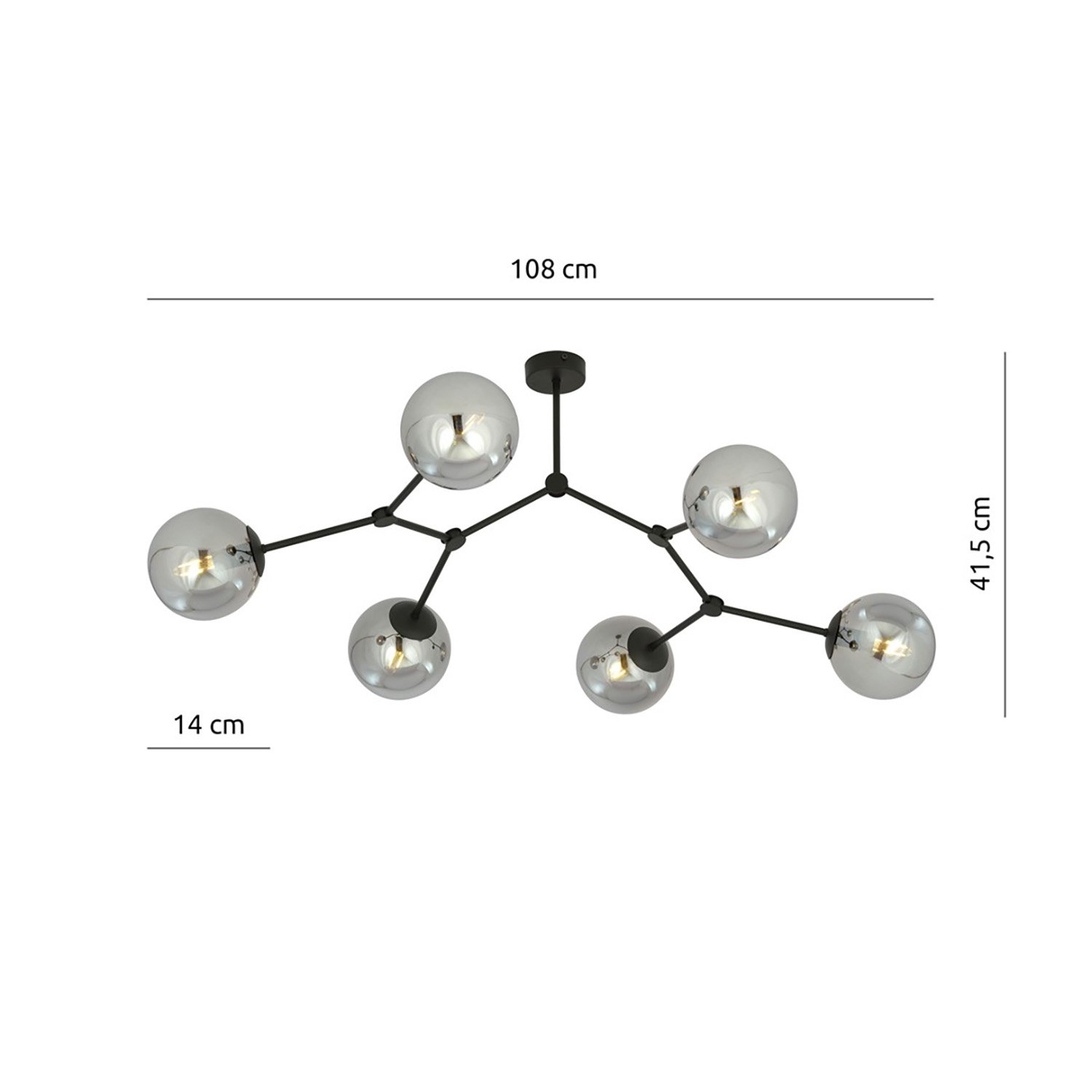 Plafoniera Minimal Selene Acciaio Nero Grigio 6 Luci E14 1134/6