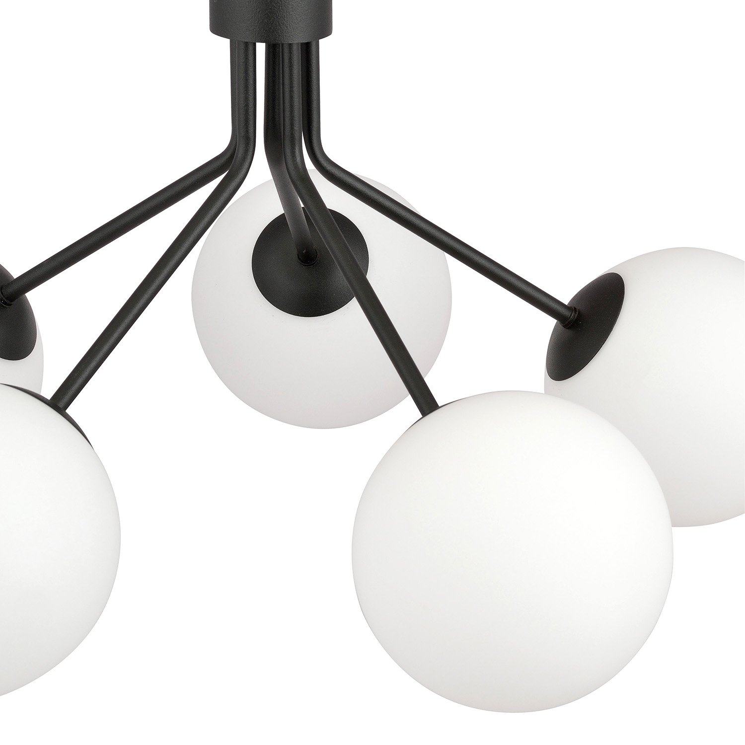 Sospensione Moderna 5 Luci Themis In Acciaio Nero E Sfere Vetro Opale 1138/5