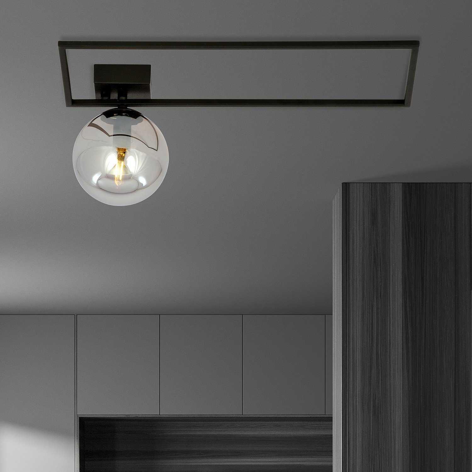 Plafoniera Moderna 1 Luce Perseo 1130/1A Acciaio Nero Vetro Fumè 1131/1A