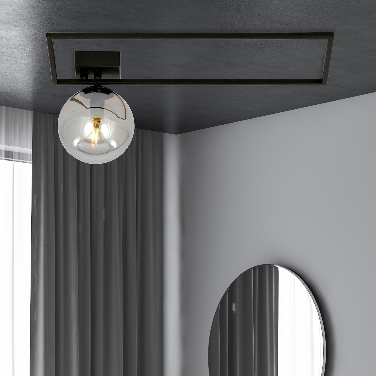 Plafoniera Moderna 1 Luce Perseo 1130/1A Acciaio Nero Vetro Fumè 1131/1A