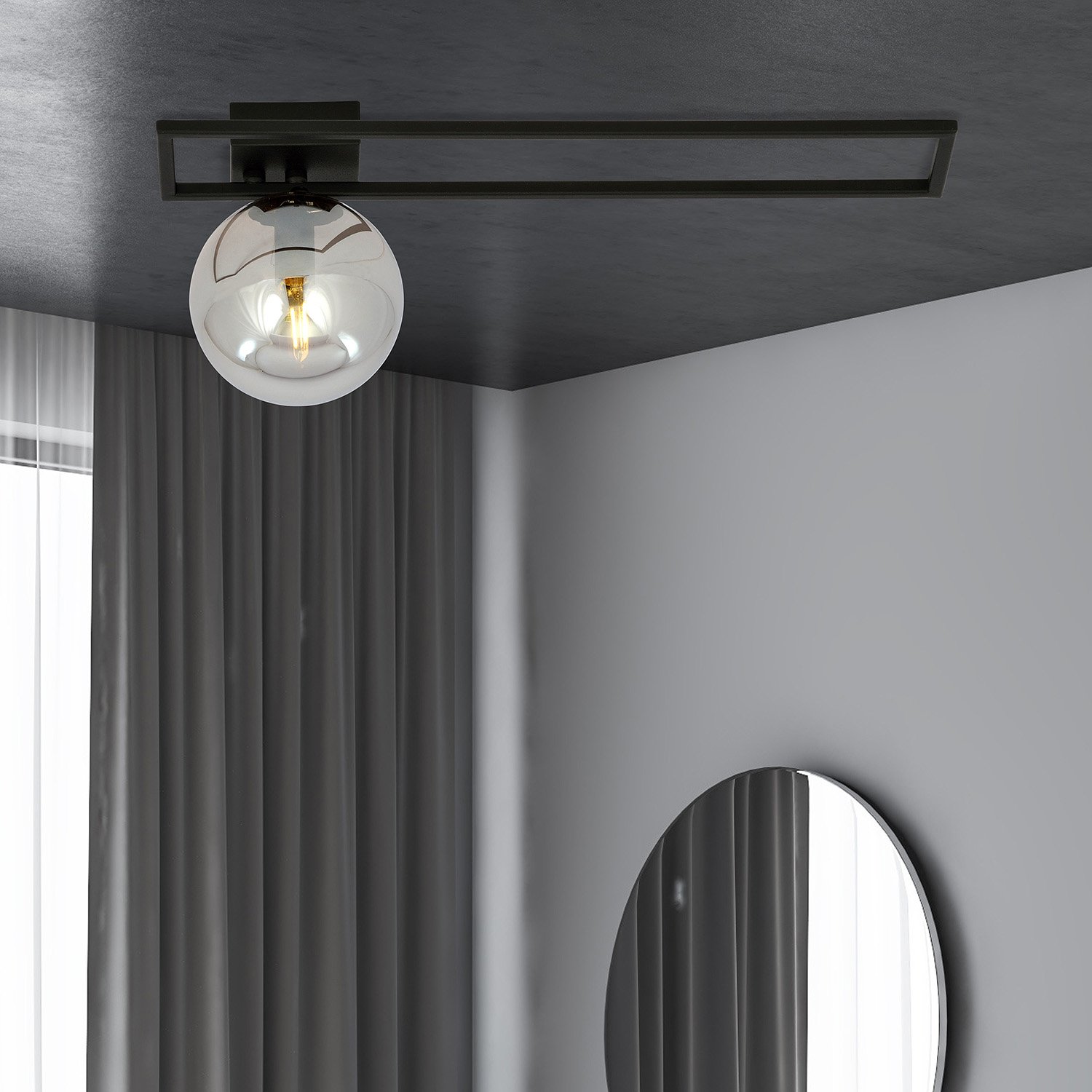 Plafoniera Moderna 1 Luce Perseo 1130/1C Acciaio Nero Vetro Fumè 1131/1C