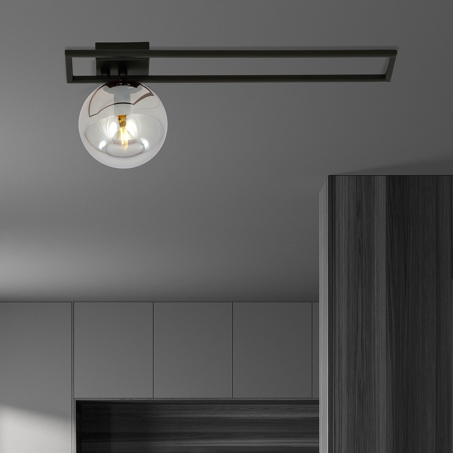 Plafoniera Moderna 1 Luce Perseo 1130/1C Acciaio Nero Vetro Fumè 1131/1C