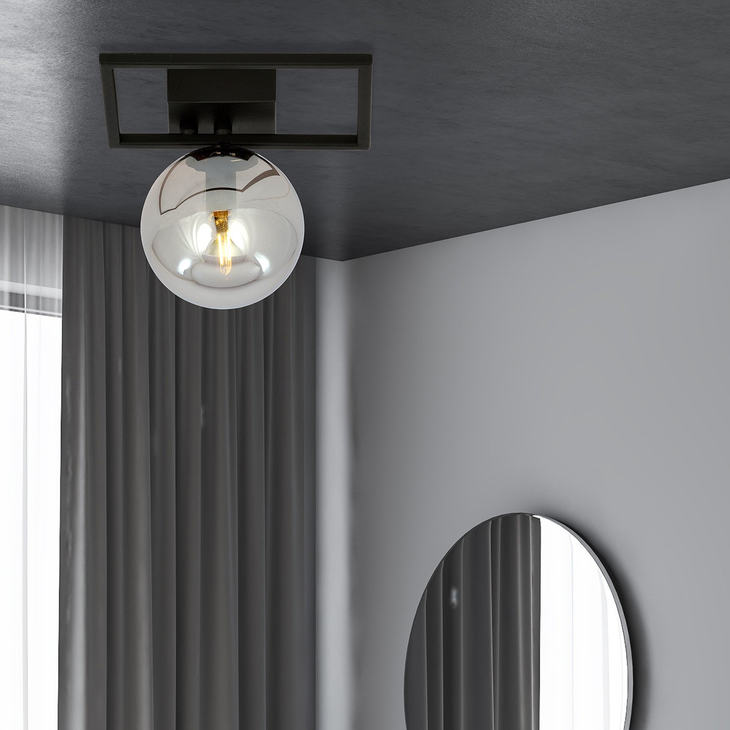 Plafoniera Moderna 1 Luce Perseo 1130/1E Acciaio Nero Vetro Fumè 1131/1E