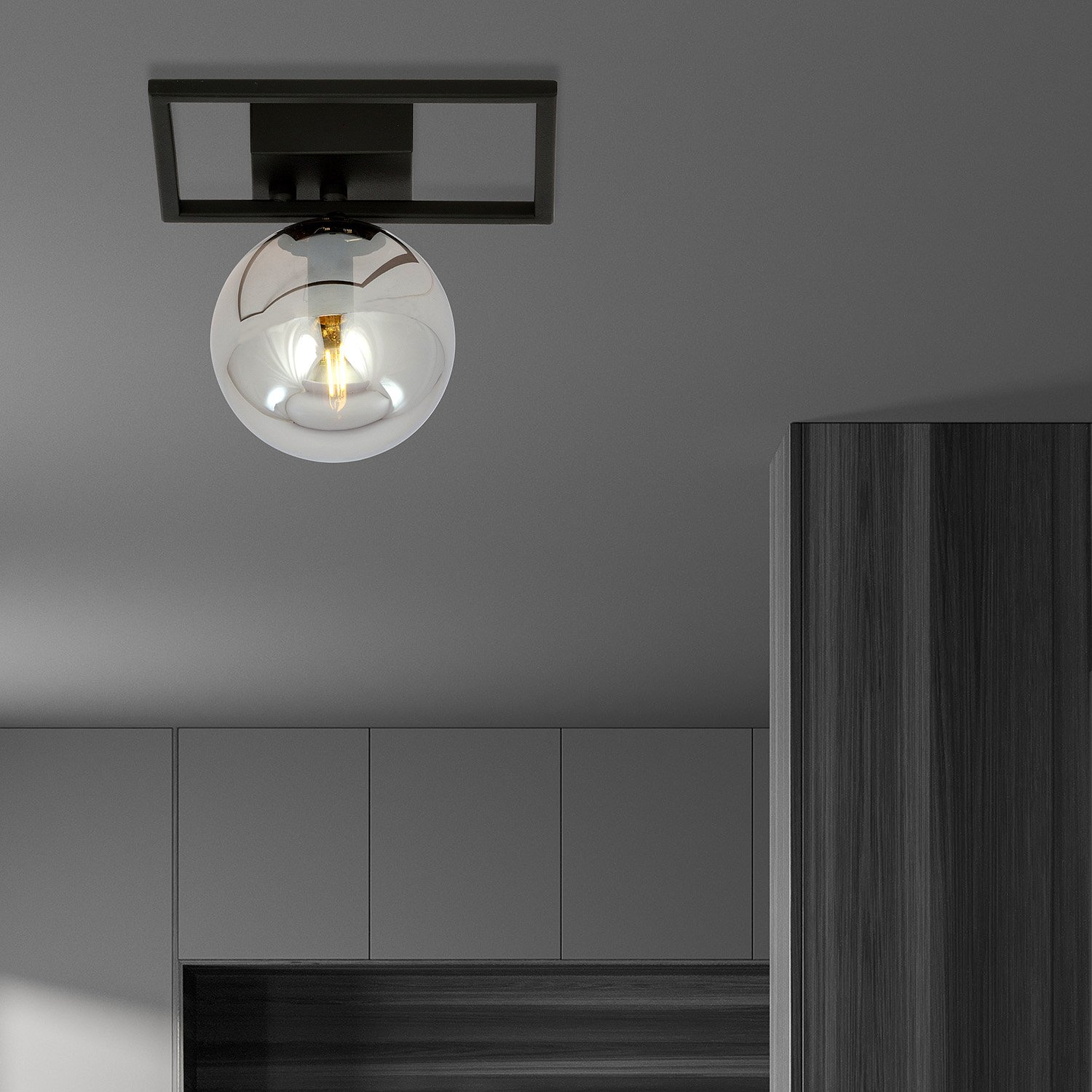 Plafoniera Moderna 1 Luce Perseo 1130/1E Acciaio Nero Vetro Fumè 1131/1E