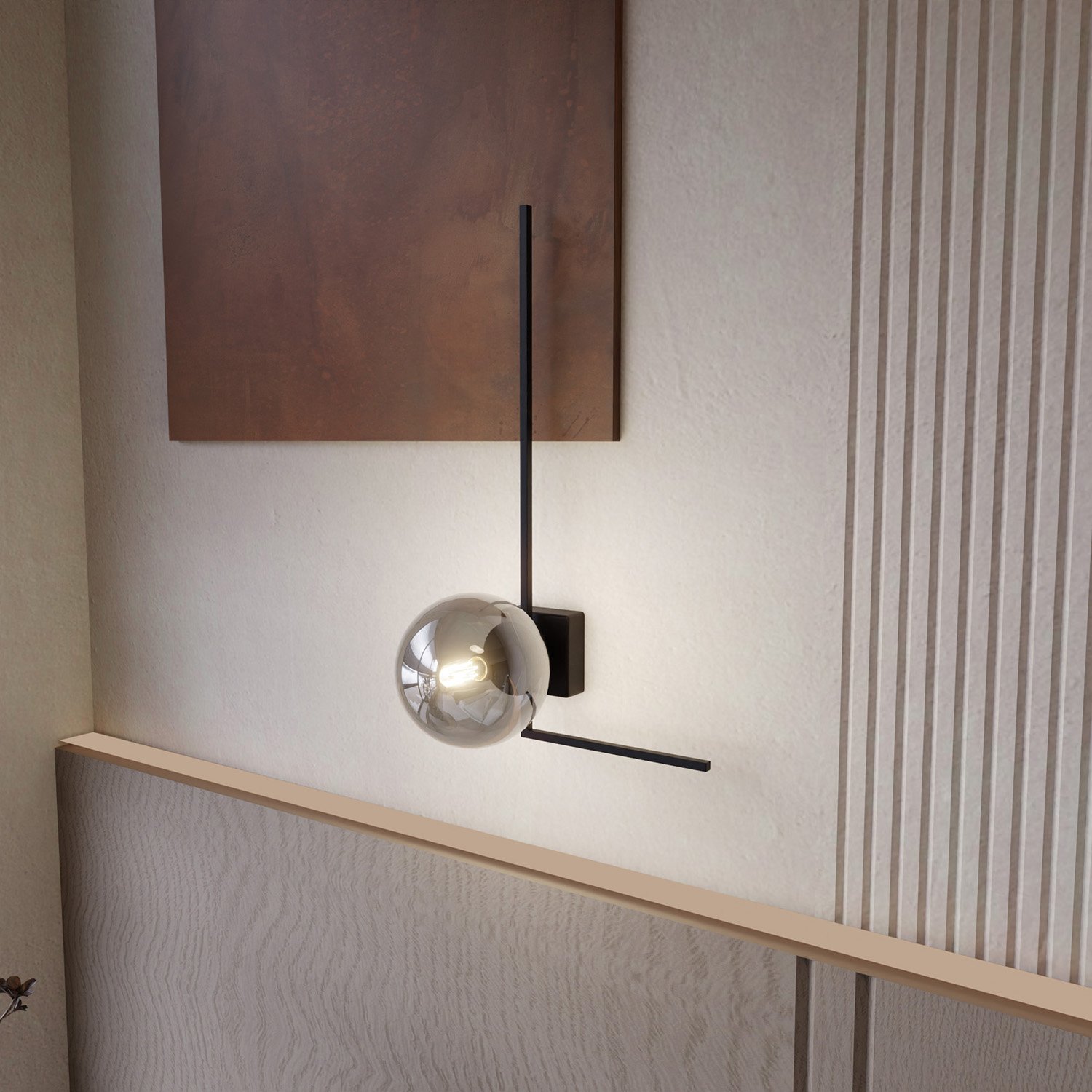 Plafoniera Moderna 1 Luce Perseo 1130/1F Acciaio Nero Vetro Fumè 1131/1F