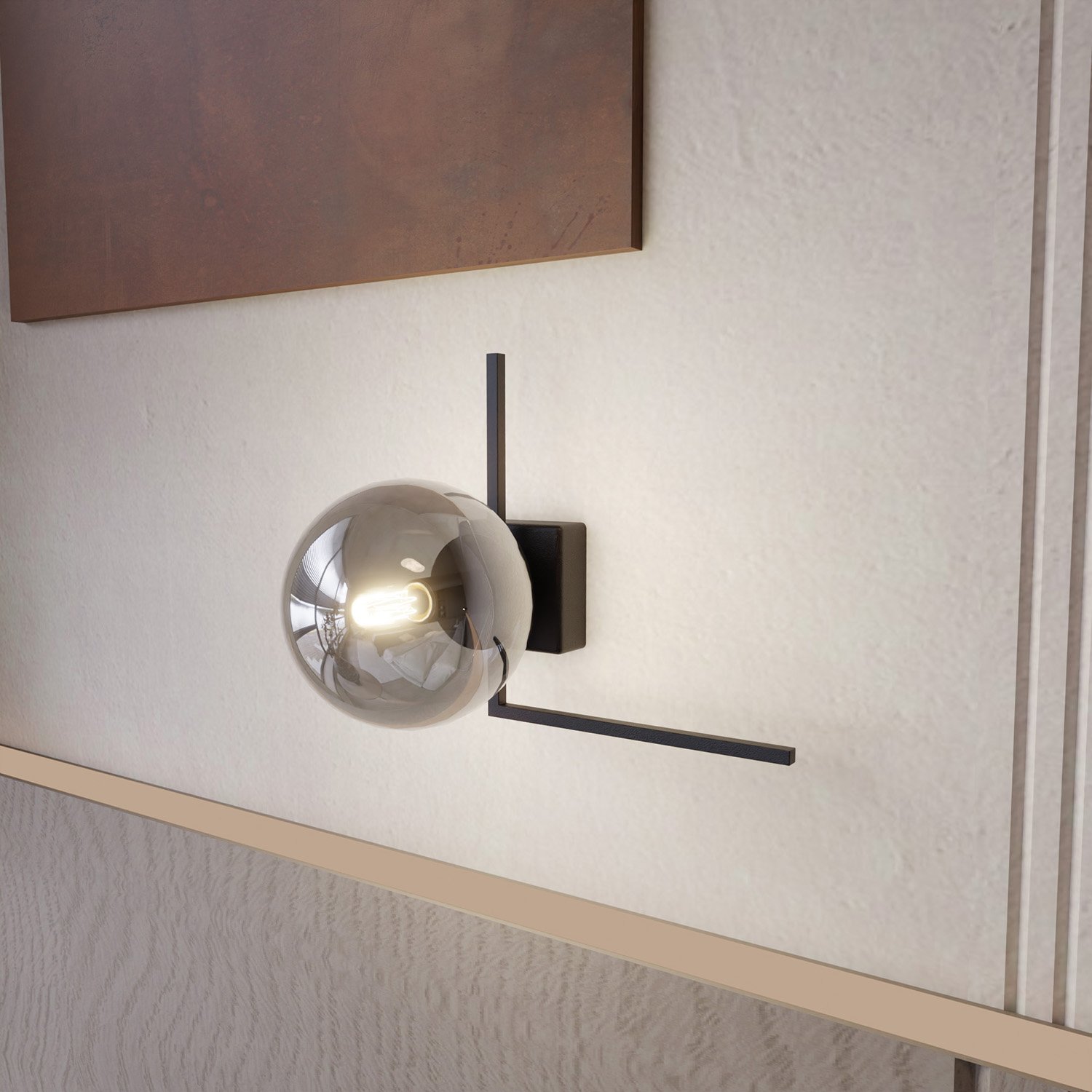 Plafoniera Moderna 1 Luce Perseo 1130/1G Acciaio Nero Vetro Fumè 1131/1G