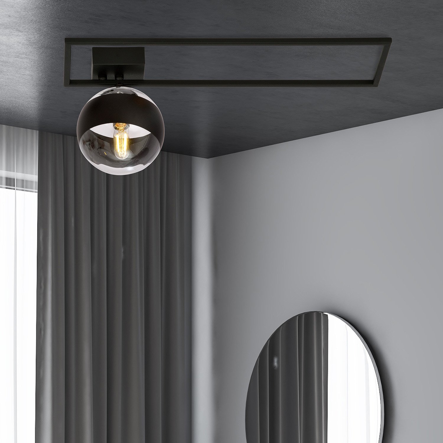 Plafoniera Moderna Perseo Acciaio Nero Trasparente Mod2 1 Luce E14 1132/1B